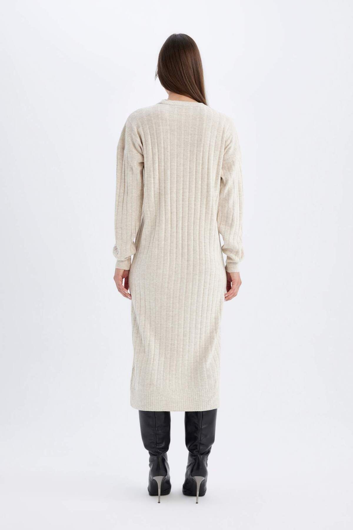 DeFacto-Regular Fit Basic Solid Langarm-Strickkleid mit halbem Rollkragen W0986az23wn 3