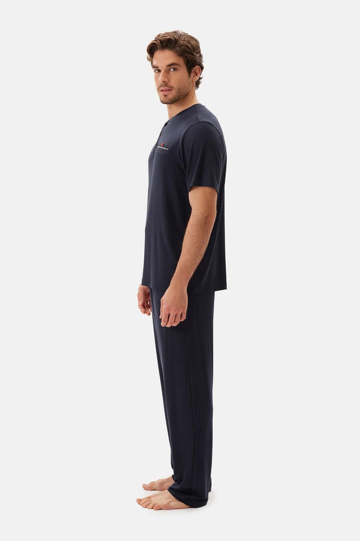 ست پیژامه مردانه NAVY BLIND NALF EGG T SHIRT TROUSERS SINGAMA مجموعه لباس خواب Dagi