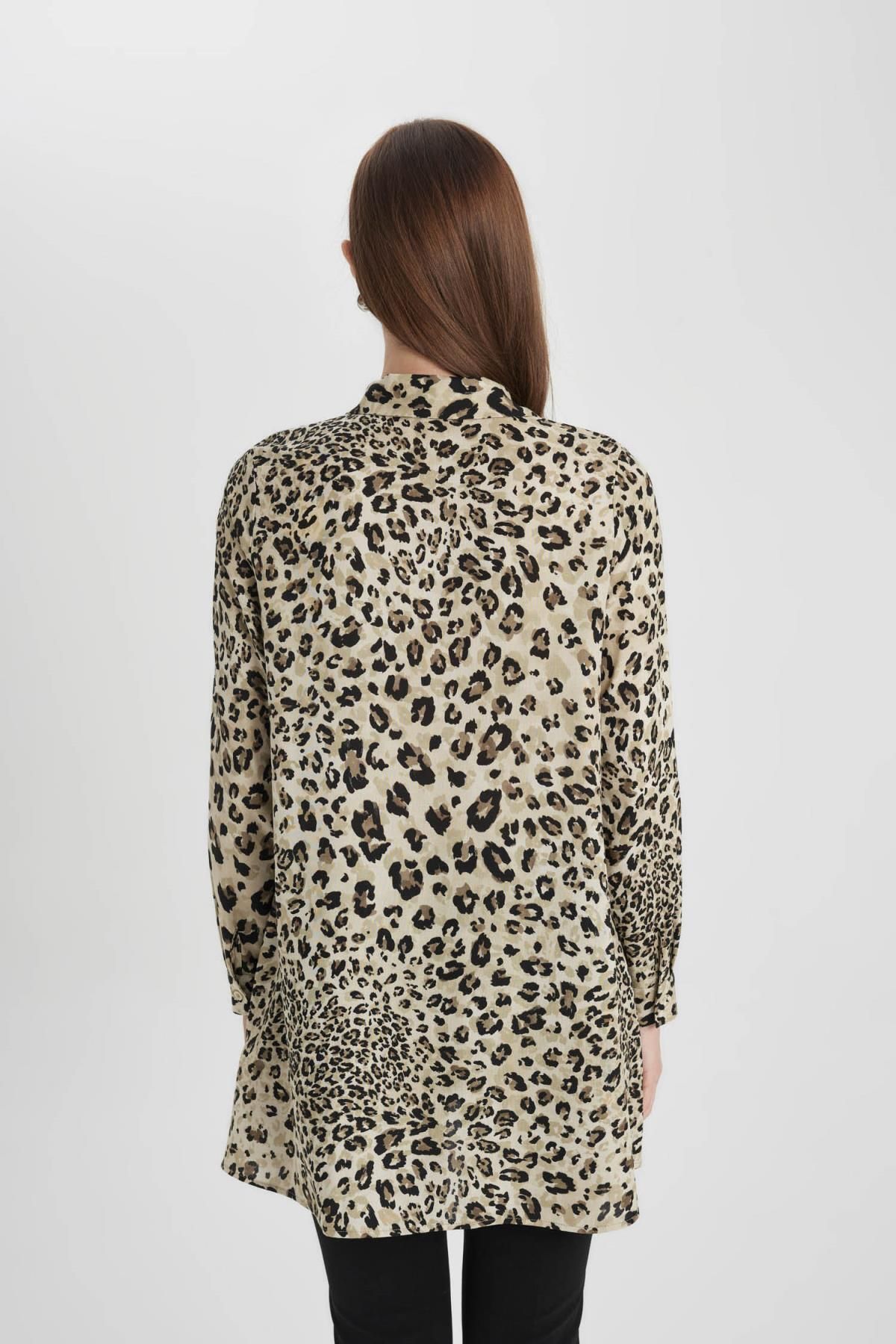 DeFacto-Leopard Patterned Regular Fit Long Sleeve Tunic Shirt Z5833Az24Sp 6