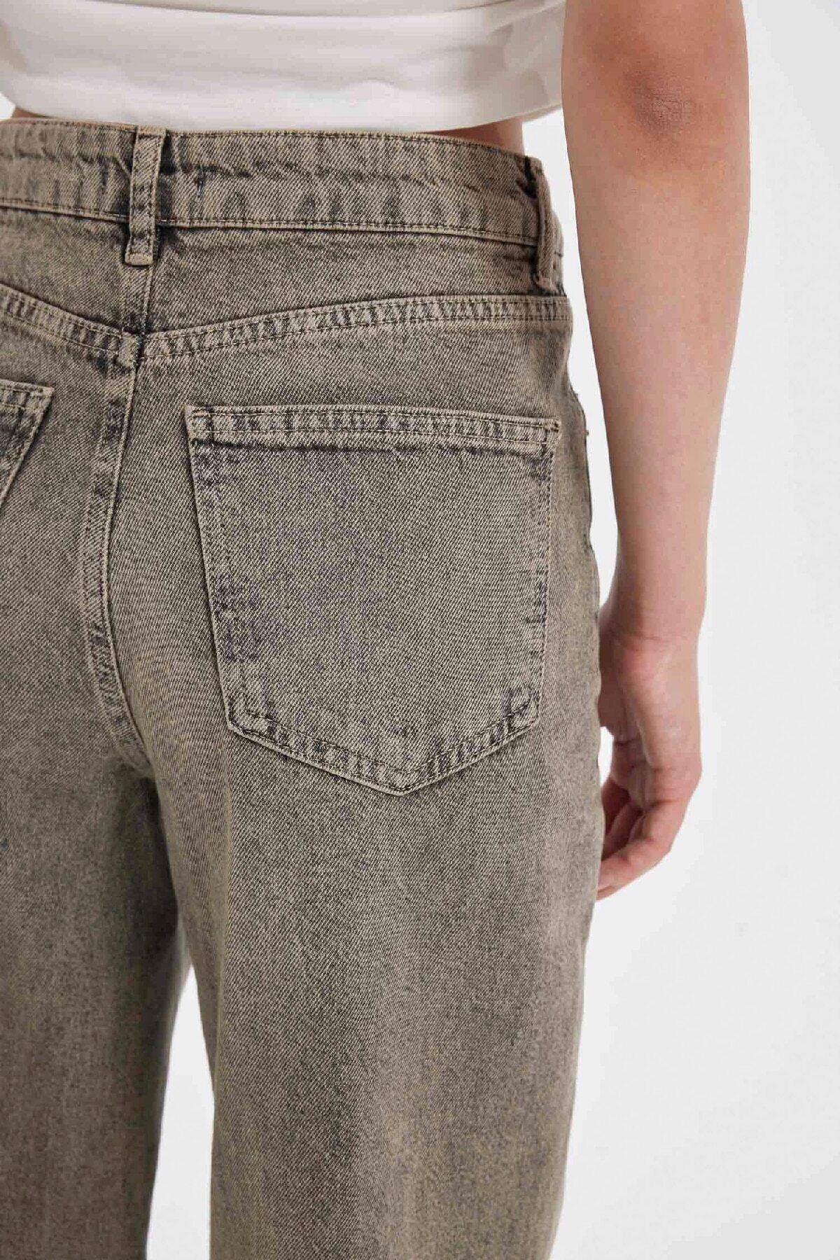 Straight Wide Yüksek Bel Uzun Jean Yıkamalı Pantolon D4311AX24AU