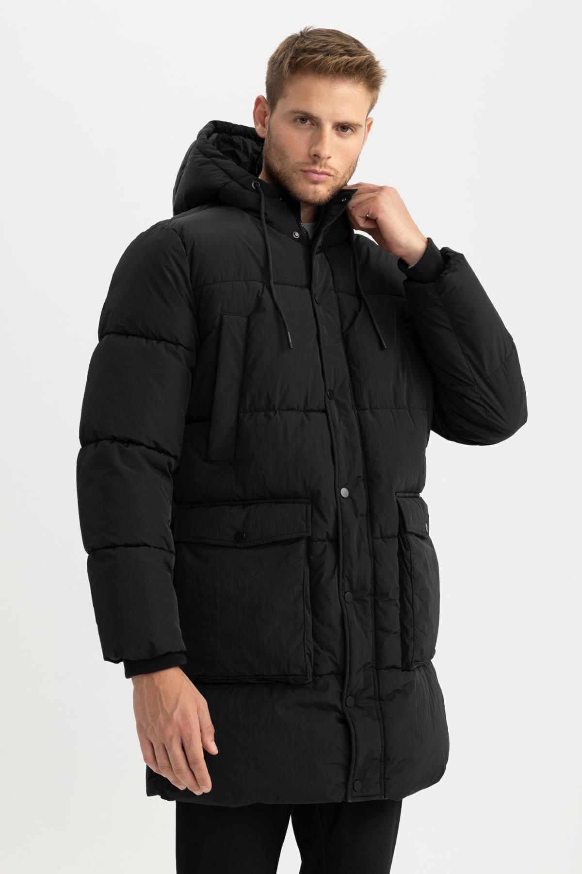 DeFacto-Wasserabweisender, aufblasbarer Parka mit Kapuze und Reißverschluss – Tasche A3694ax23wn 4