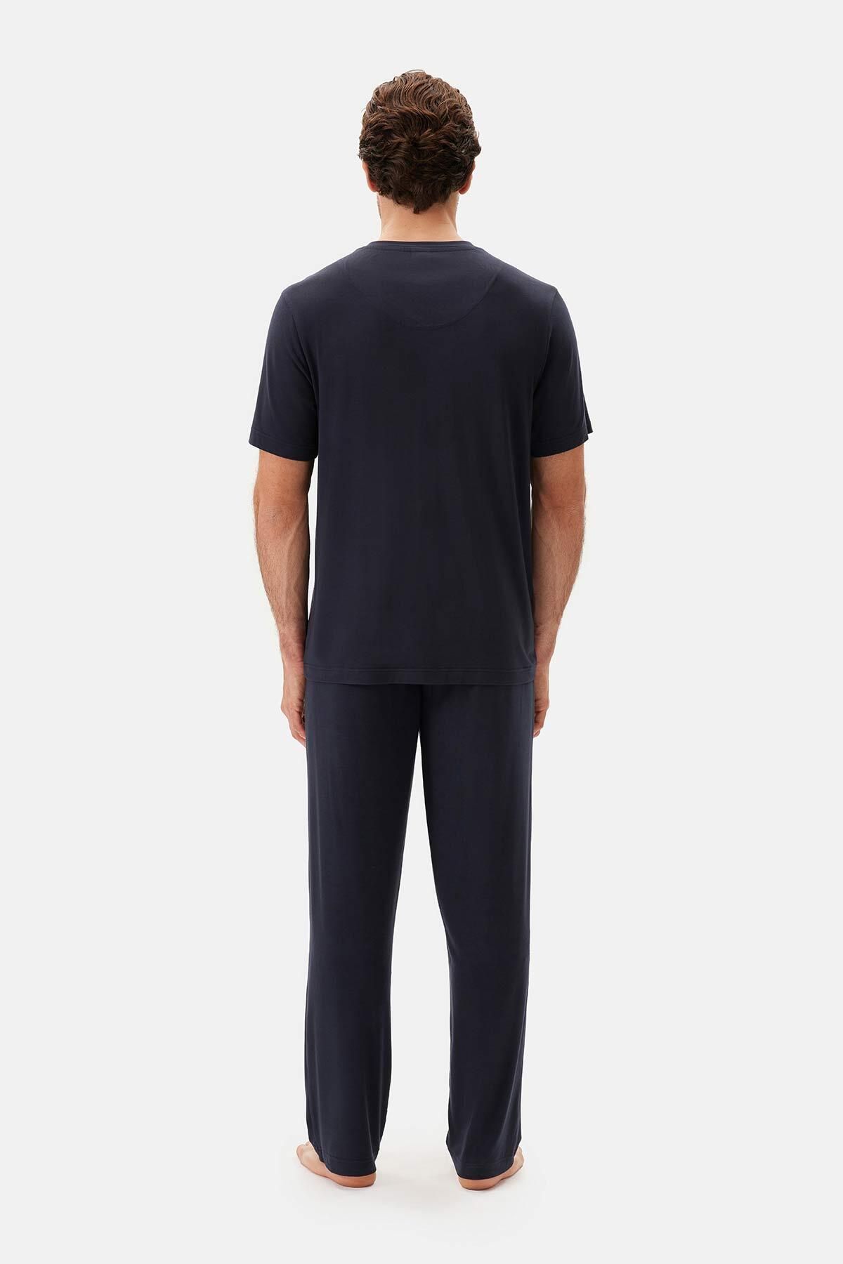 ست پیژامه مردانه NAVY BLIND NALF EGG T SHIRT TROUSERS SINGAMA مجموعه لباس خواب Dagi