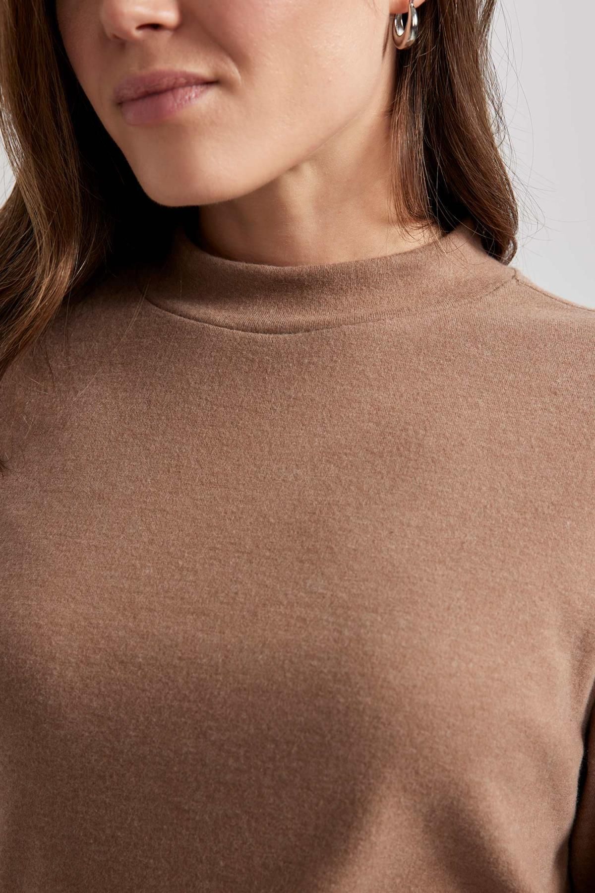 DeFacto-Long Sleeve Half Turtleneck Softshell T-Shirt Tunic - Soft Feather A5622Ax23Wn 5
