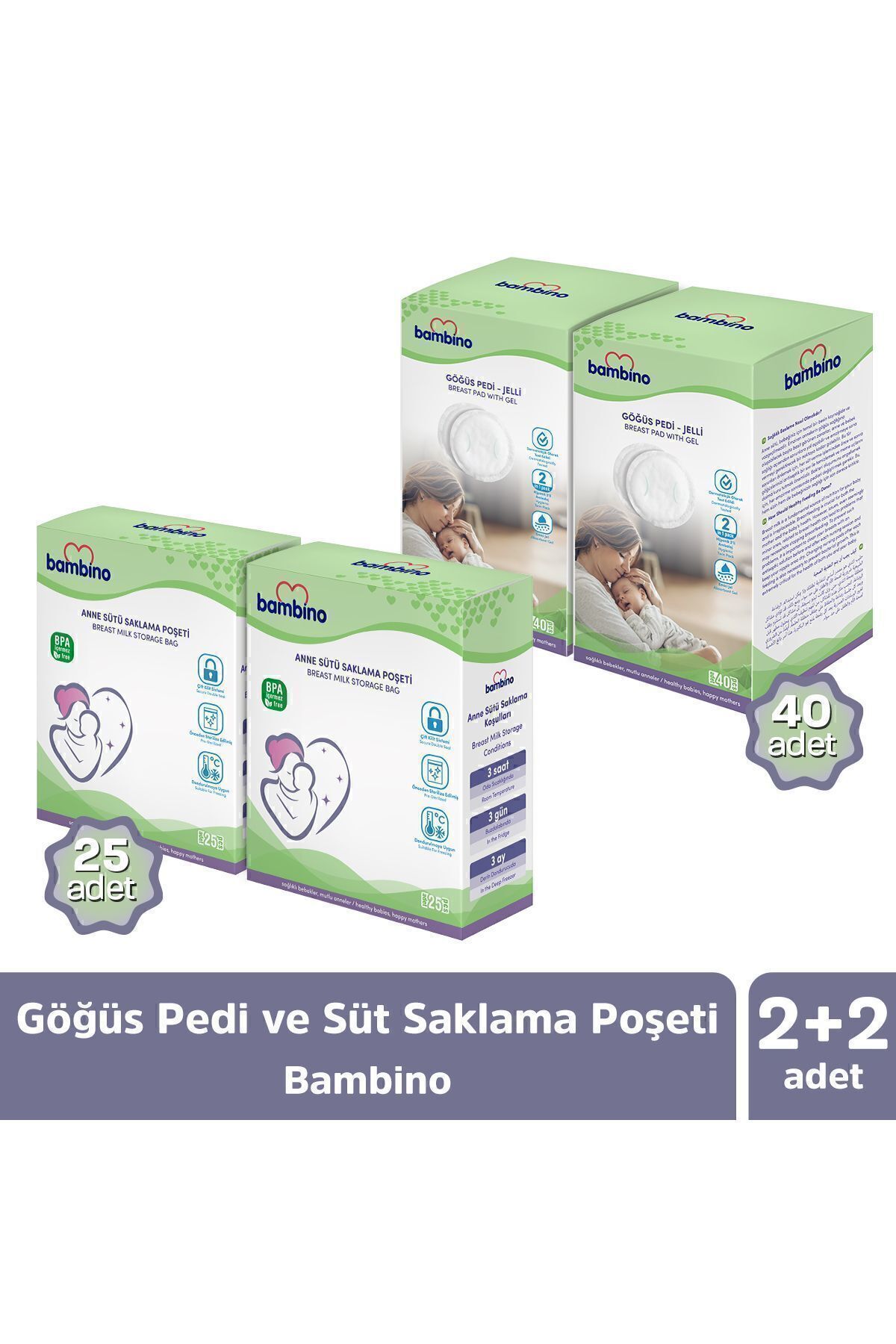 Bambino Göğüs Pedi ve Süt Saklama Poşeti Seti 2+2