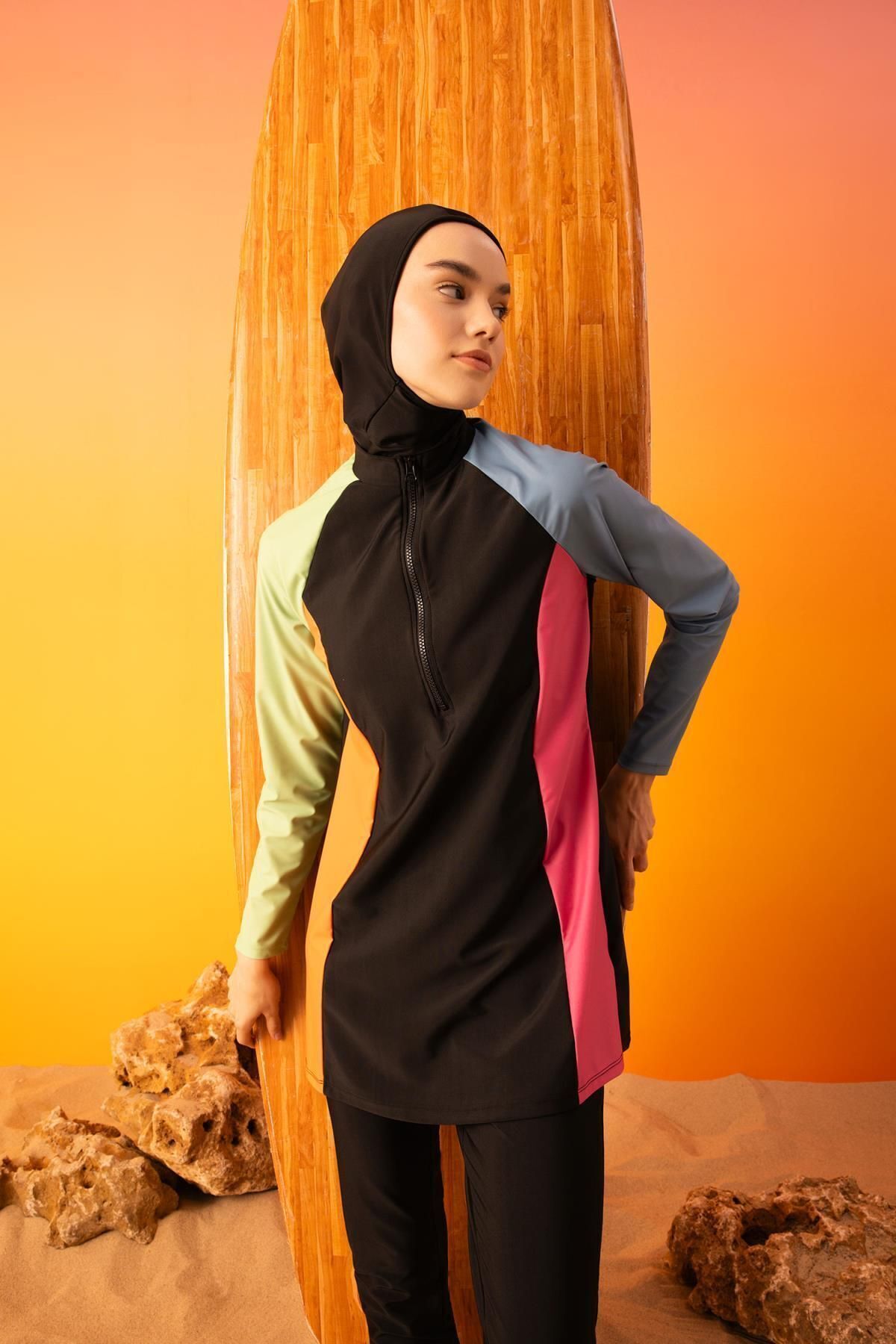 DeFacto-Σετ μαγιό 4 τεμαχίων Color Block Basic Burkini Hijab - Regular Fit B5237ax24sm 3