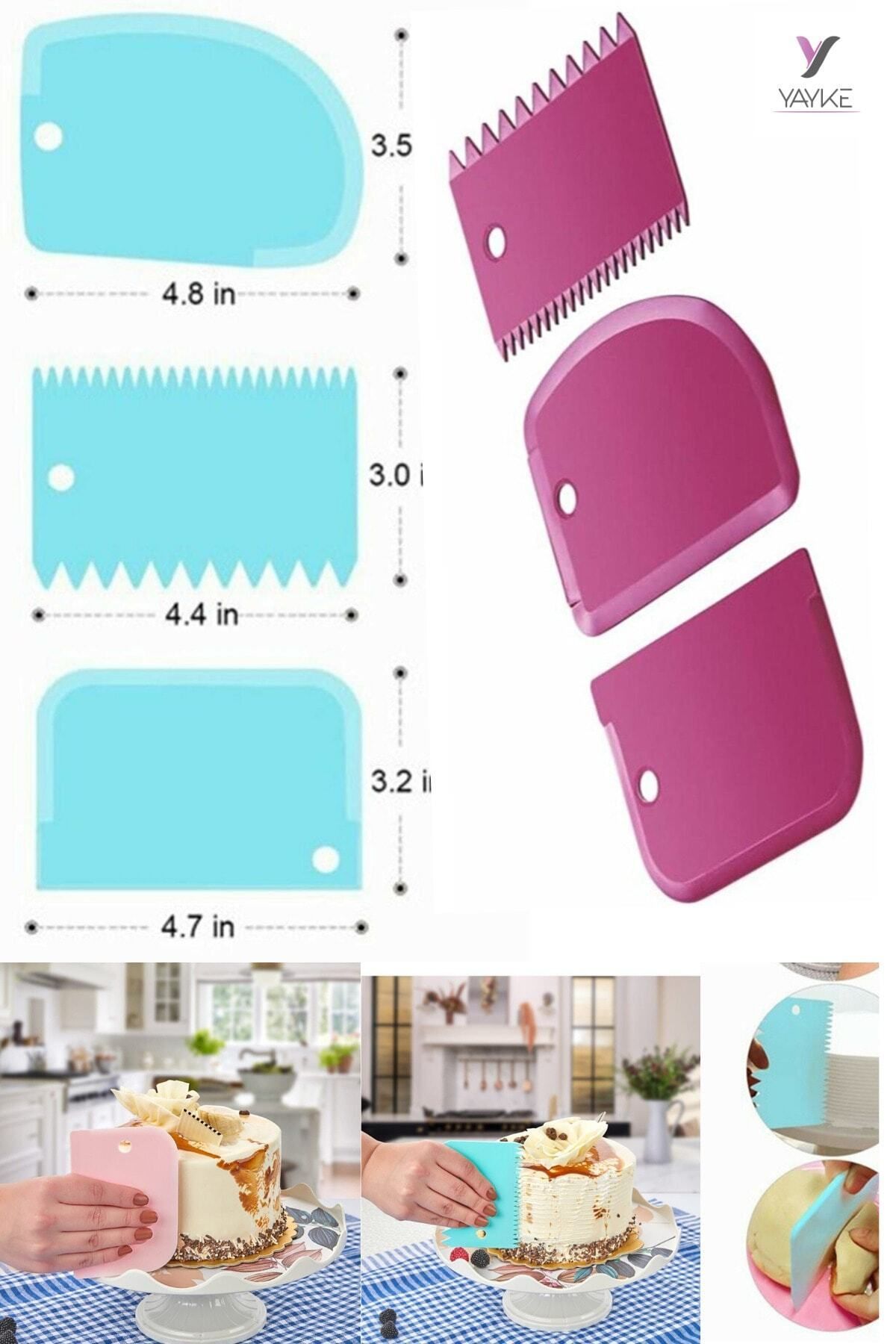 Yayke-Set of 3 Dough Cutting and Scraping Apparatus Pastry Pie Pie Shaper Cutter Scraper 4