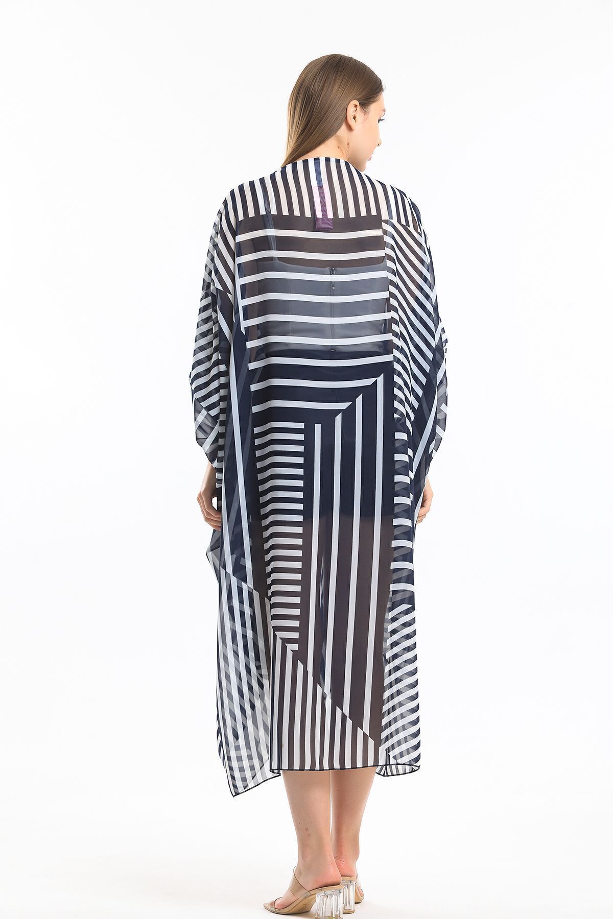  Sense Laci Kalın Çizgili Şifon Plaj Kimono | ELB33597