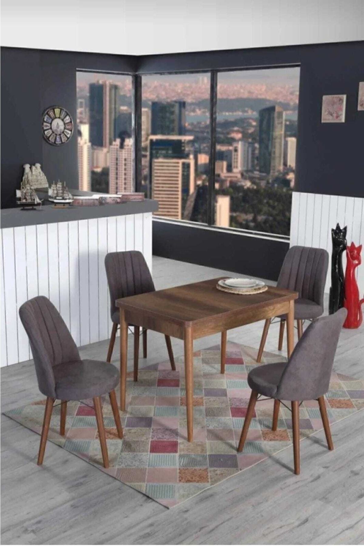 4 Kişilik Sabit Masa Sandalye Takımı 70x110 Cm Mutfak Masası Takımı Yemek Masası Masa Takımı-0