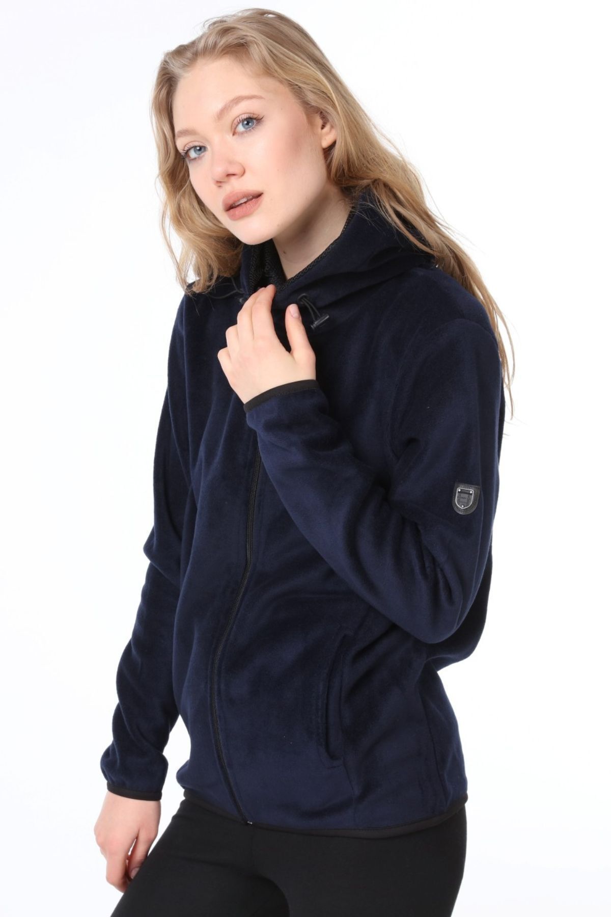 Kadın Fermuarlı Kapüşonlu Polar Sweatshirt — سرمه‌ای 19870019 — تصویر 2 از 4