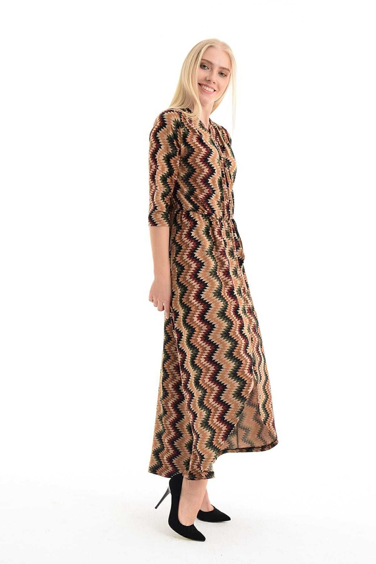 Sense-Rochie de damă cu model în zig-zag, cu guler dublu, cu talie elastică Elb31803 2
