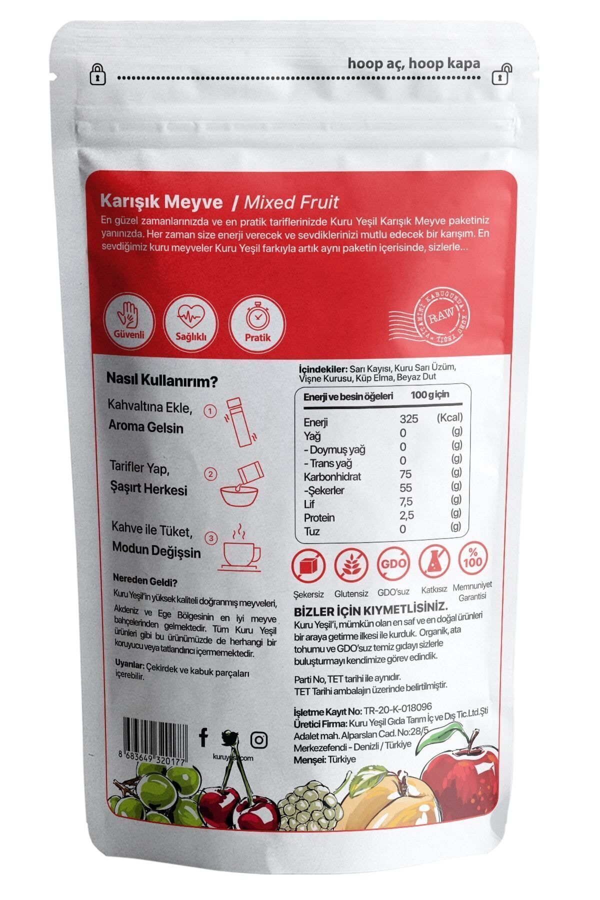 Kuru Yeşil-Mixed Dried Fruit - 100Gr - Dried Fig, Apple, Cherry, Bulberry 3