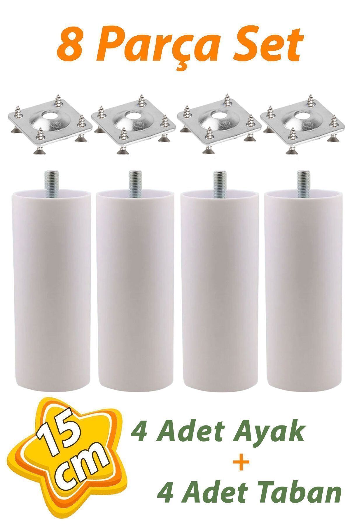 4 Pieces of Support Legs 15 cm White and 4 Pieces of Flat Foot Base M8 Bolted Thin Dental Furniture Sofa Base S