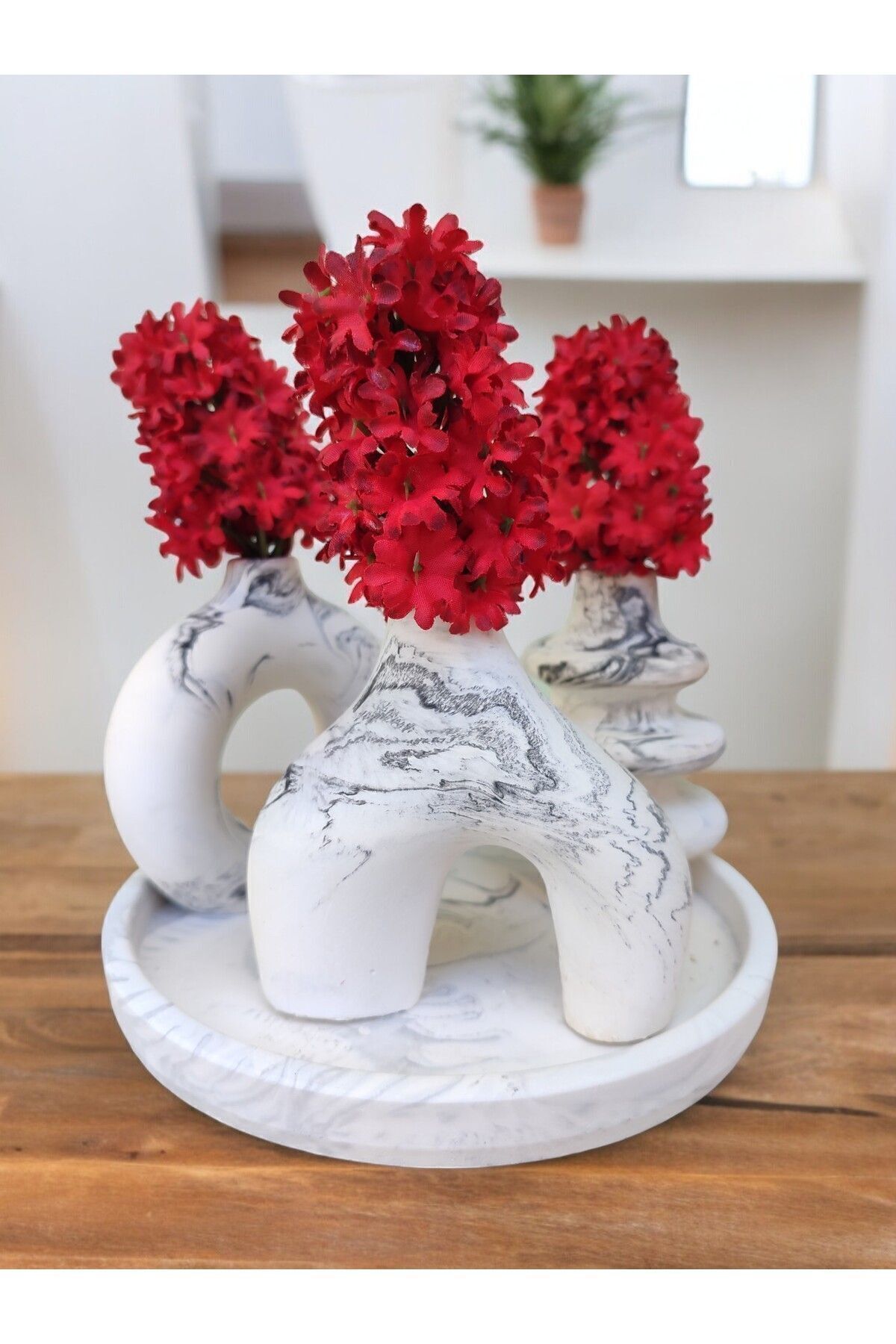 BSG HOME-Marble Patterned Household Accessory Set with Round Tray - Minimal Vase 3