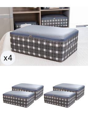 NACAREV 4 Adet Büyük Boy Gri Kare Desen Ekoseli Baza Altı Yastık Yorgan Hurcu...