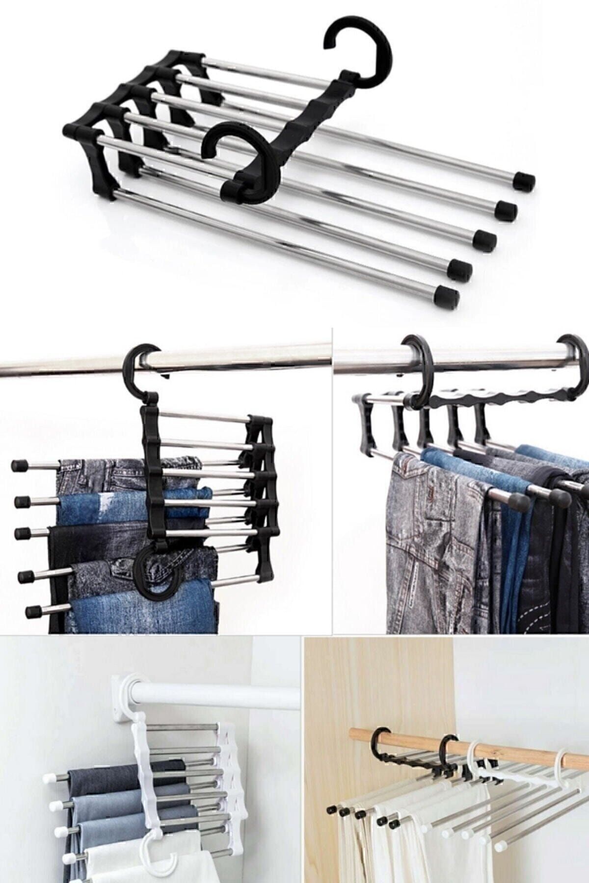 Canderel-Foldable 5-Piece Trouser Hanger Movable In-Closet Hanger System 4