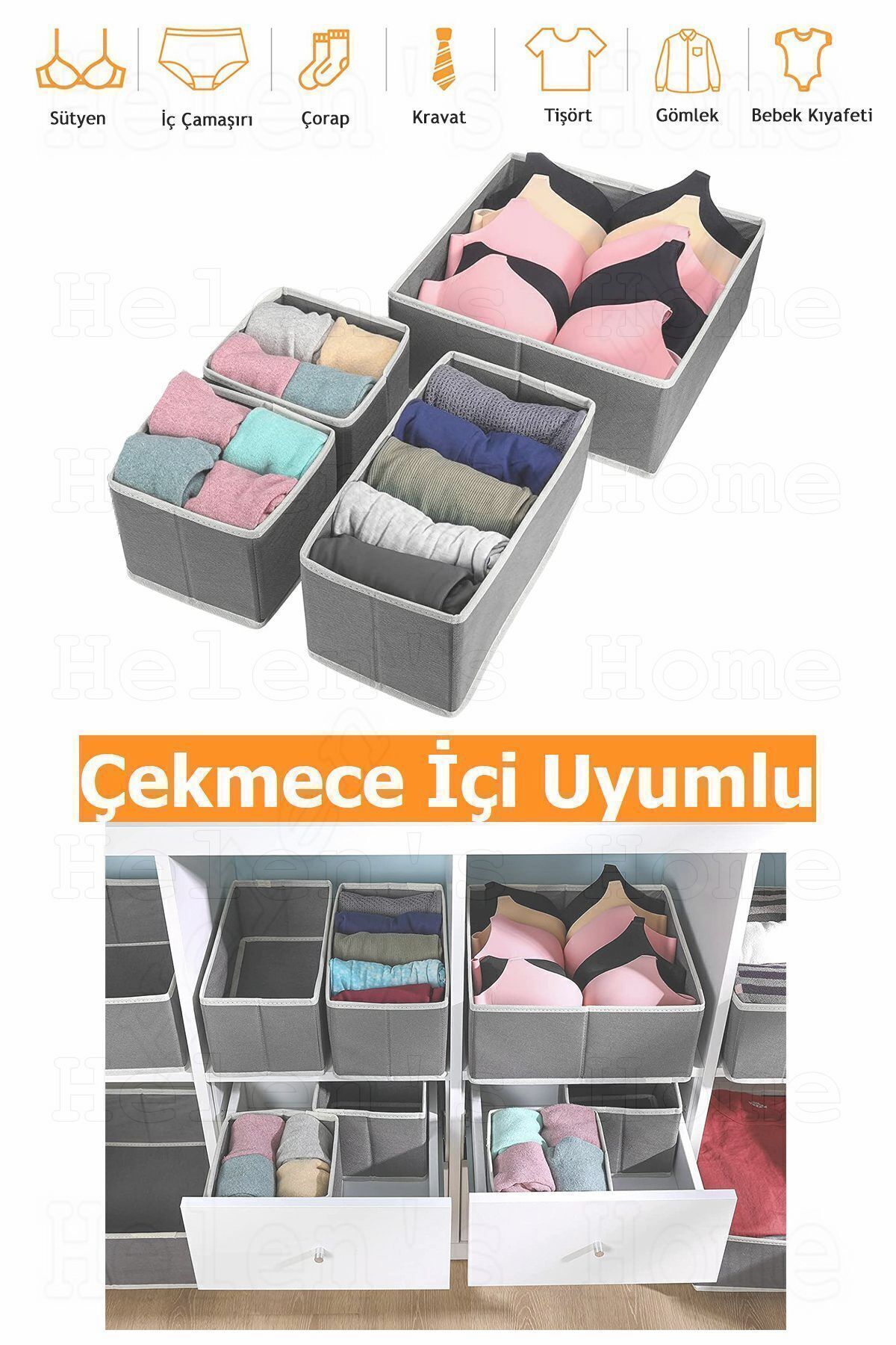 Helen's Home-Set cutie de depozitare pentru haine, șosete, 16 piese, gri pentru dulap și sertar 3