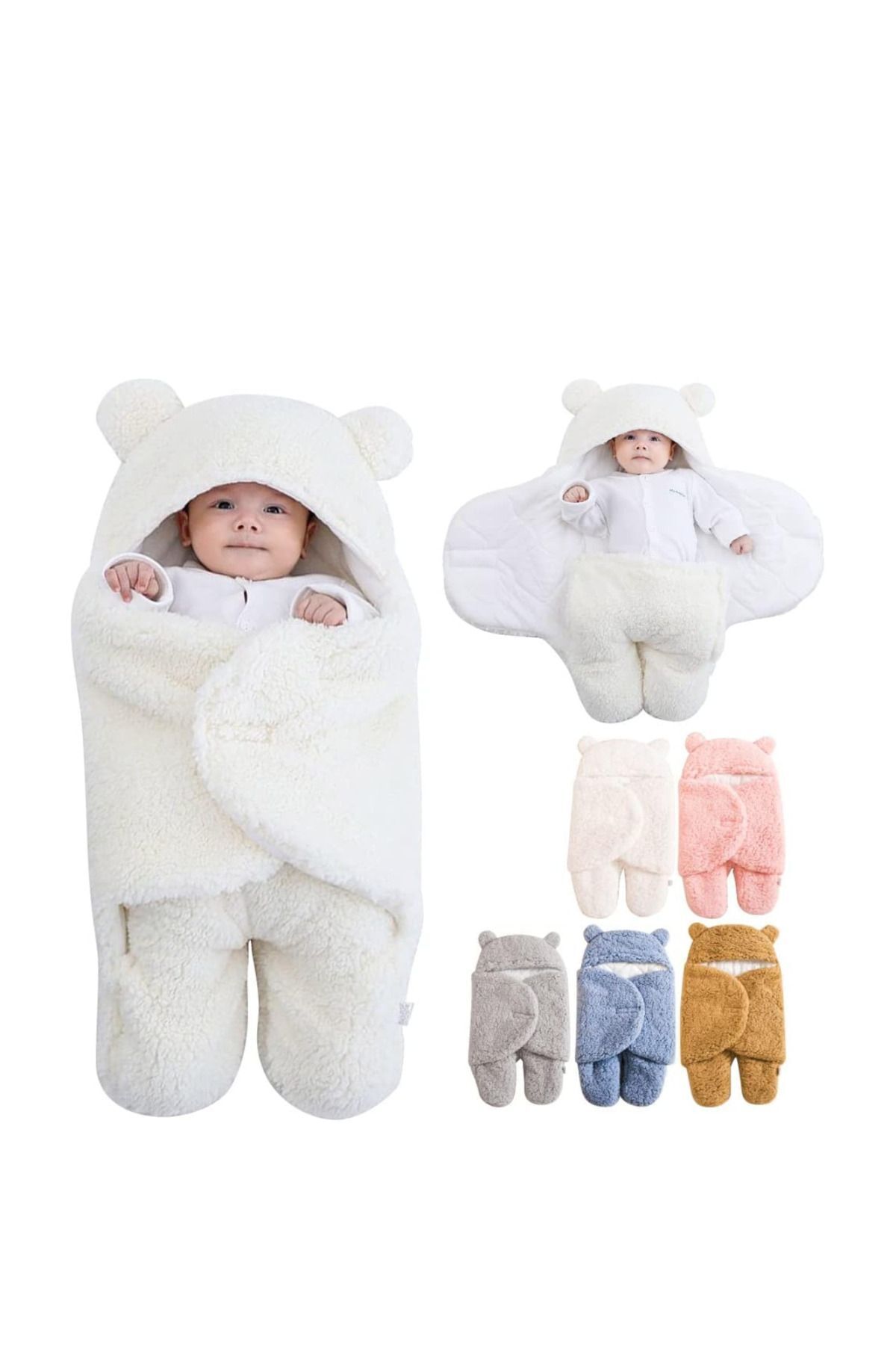 Allmart Bebek Kapüşonlu Ayaklı Kundak Battaniyesi, Yenidoğan Kışlık Bebek Yumuşak Sıcak Pamuk Uyku Tulumu fotoğrafı 2 (önizleme)