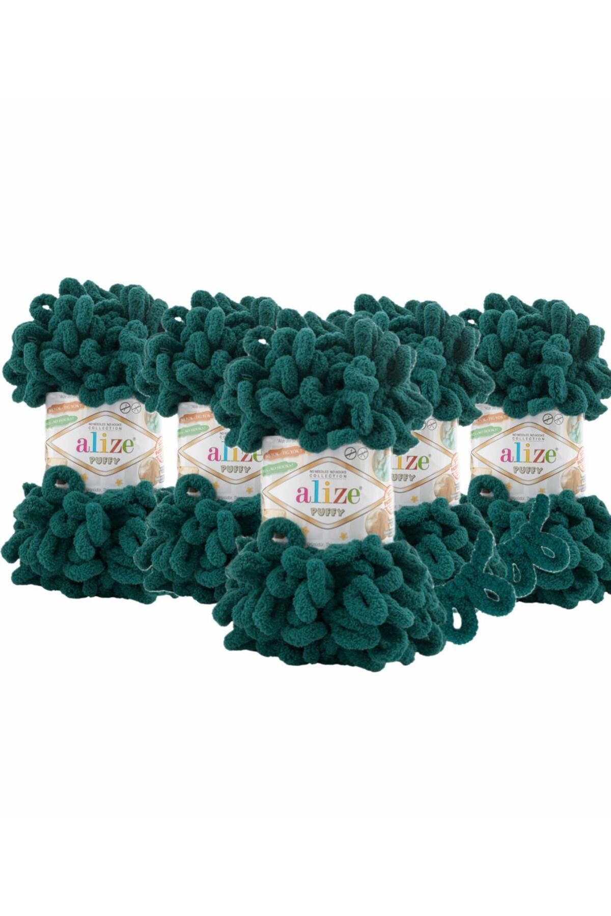 Hand Knitting Yarn Puffy 5-Pack - 426 PETROL - 100 Gr. 9 Mt. Finger Knitting Rope Puffy
