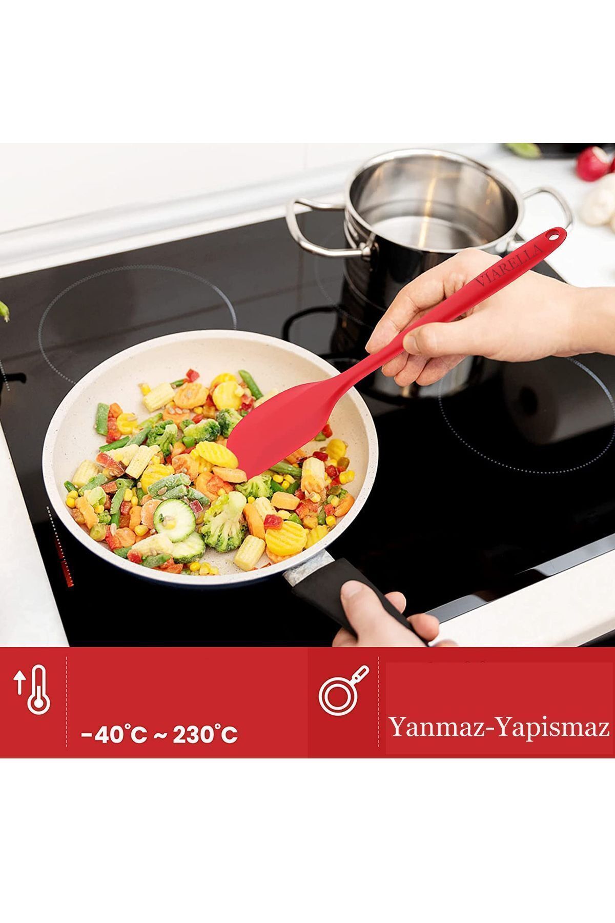 viarella-Silicone Spatula Large Size Fireproof Non-stick Non-Scratch Red 7