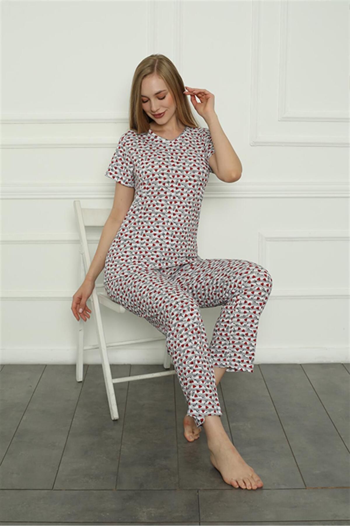 Akbeniz-Set de pijamale din bumbac pieptănat pentru femei Meryu Ticaret 4166 3