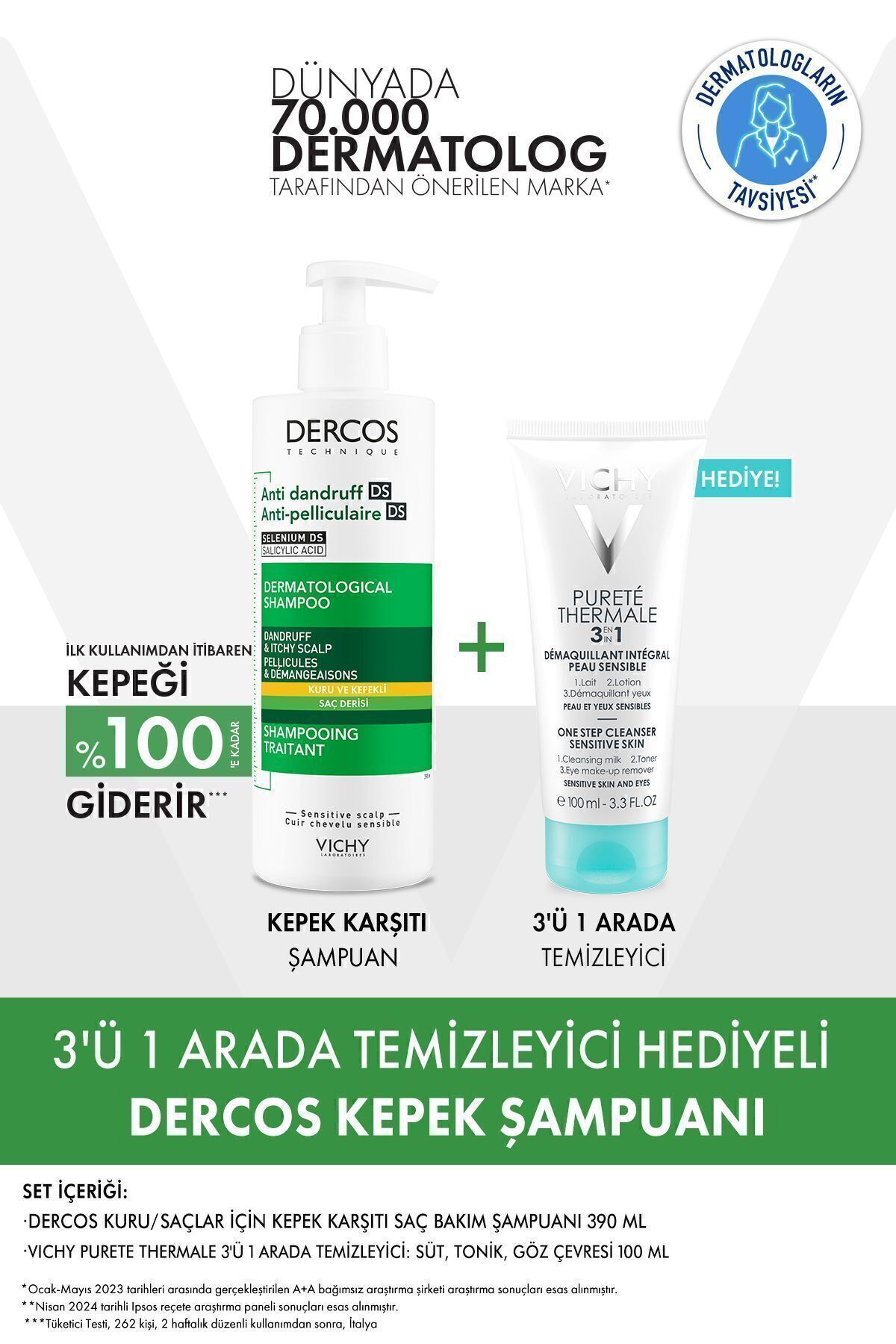 Yüz Temizleme Jeli Hediyeli Dercos Kepek Karşıtı Şampuan (Kuru Saçlar) 390 ML