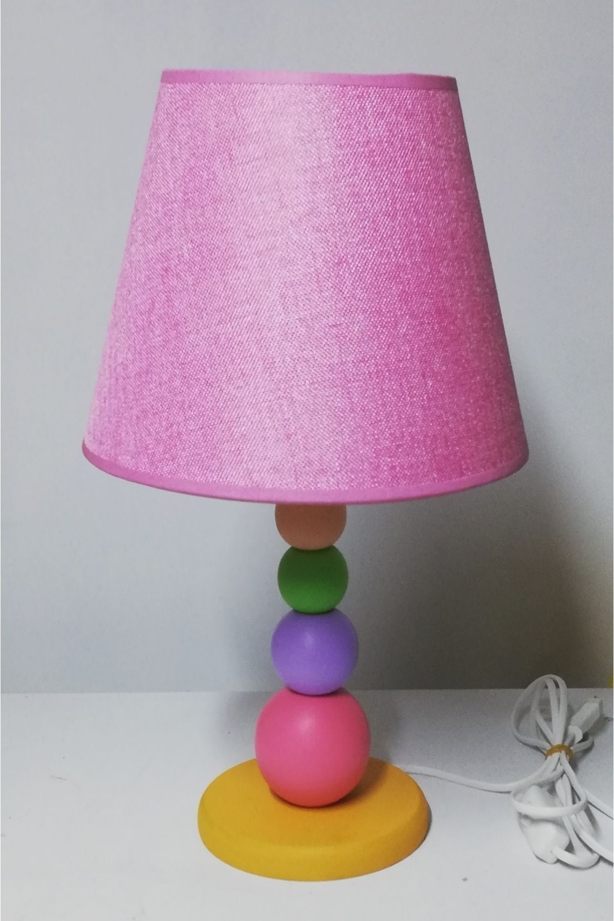 TEKAY AYDINLATMA Çocuk Bebek Odası Yatak Odası Renkli Ahşap Abajur.pembe Lila Yeşil Krem Ahşap Top fotoğrafı 4 (önizleme)