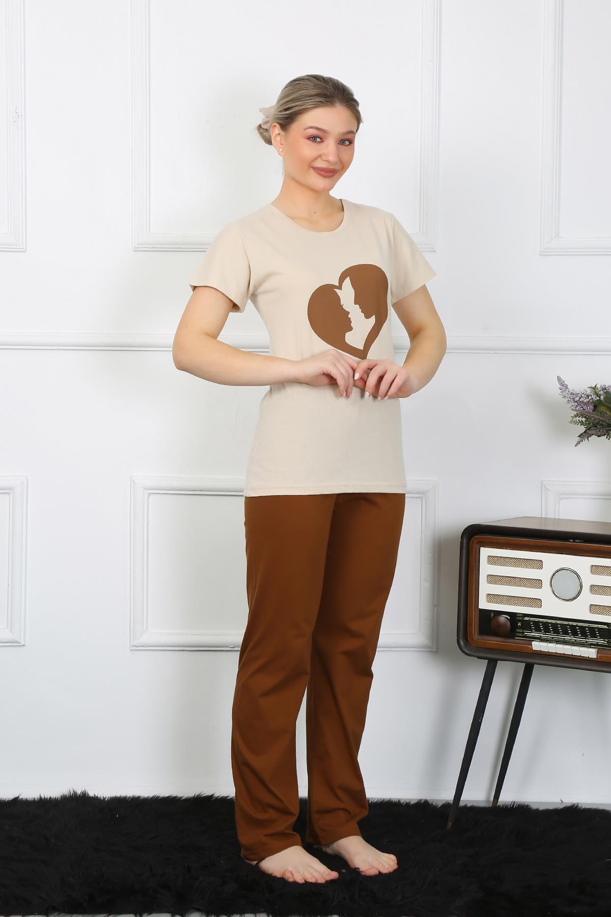Akbeniz-Set de pijamale din bumbac pieptănat cu mâneci scurte 4209 6