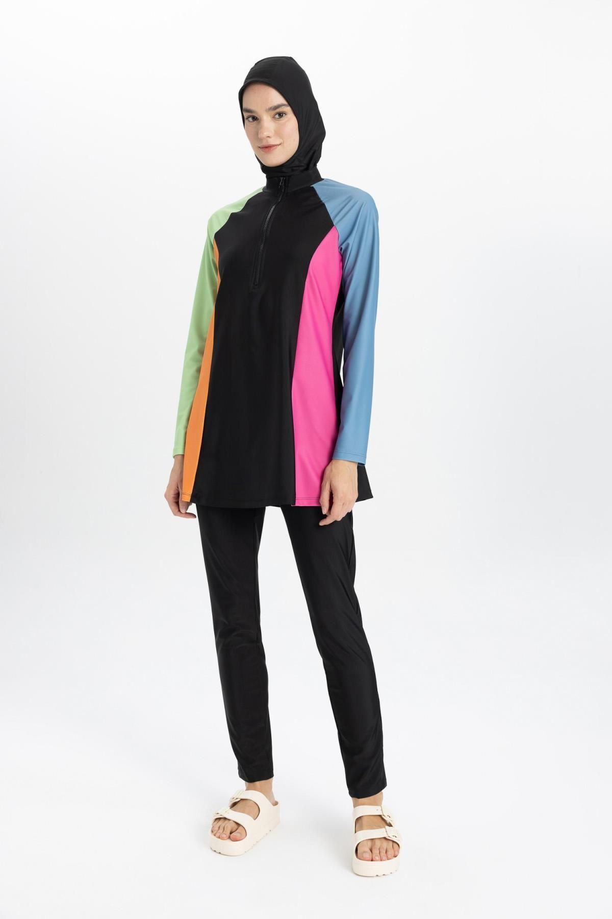 DeFacto-Σετ μαγιό 4 τεμαχίων Color Block Basic Burkini Hijab - Regular Fit B5237ax24sm 4