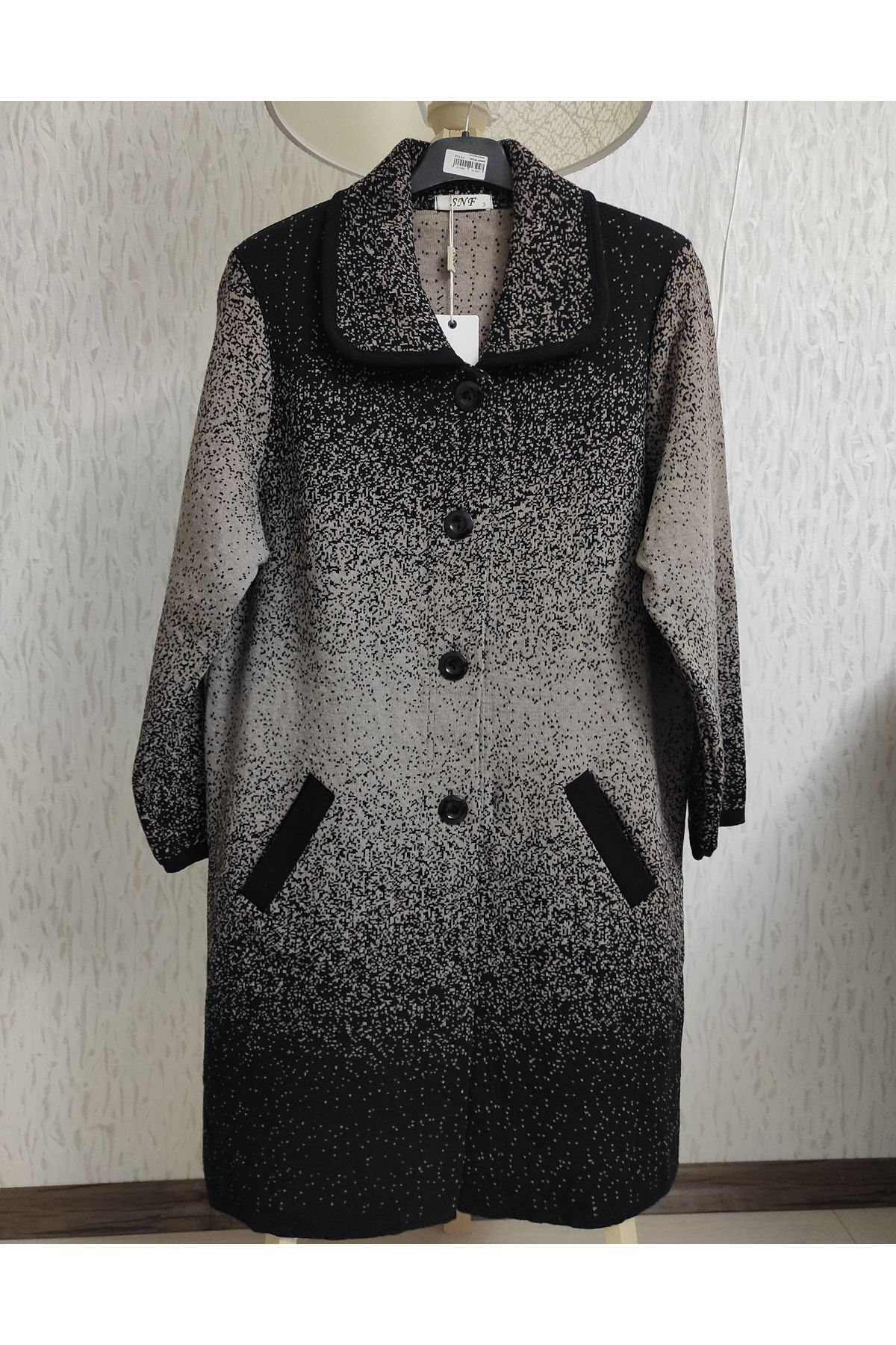 Ön-Er Giyim Çelik Örgü Düğmeli Cepli Kışlık Triko Anne Ceket Hırka