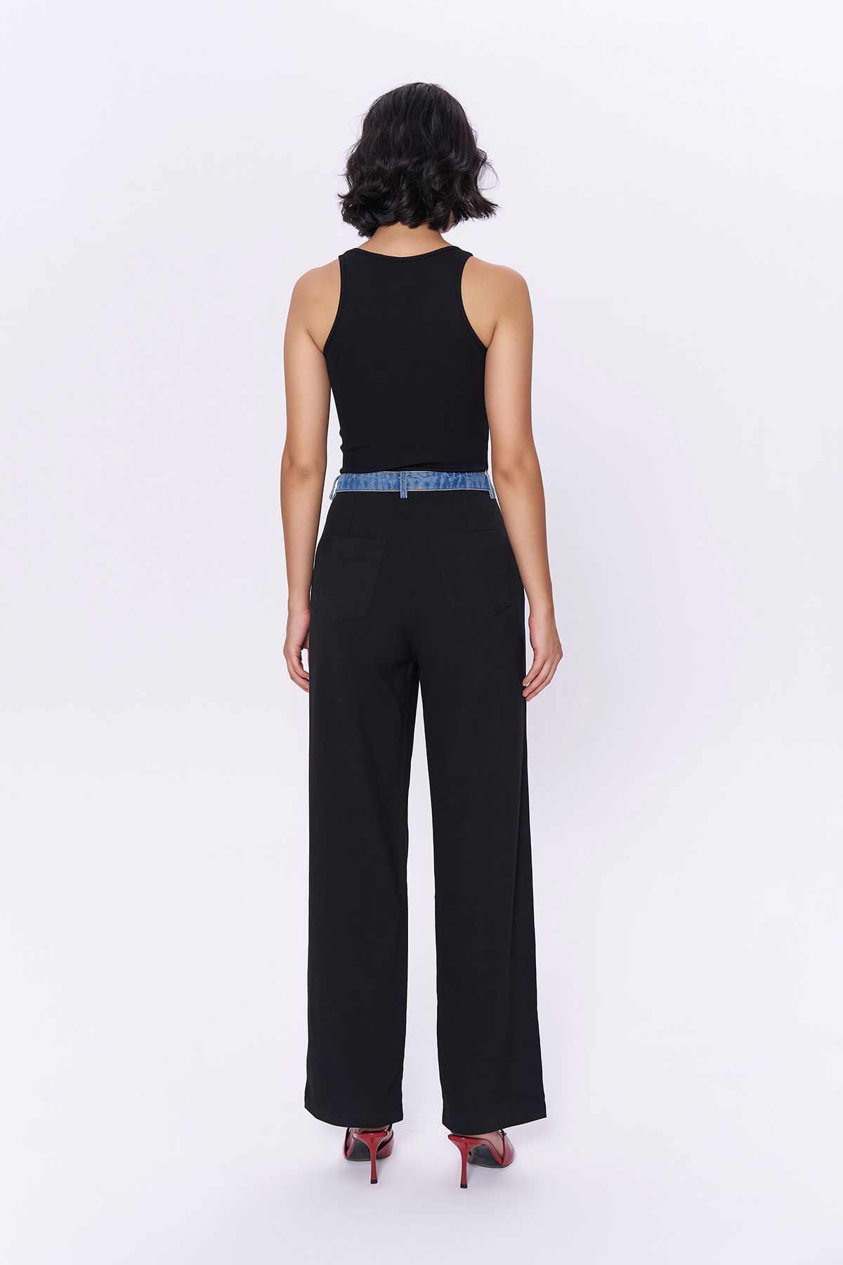 Quzu-: Black Halter Collar Bodysuit - With Stone Accessories 5