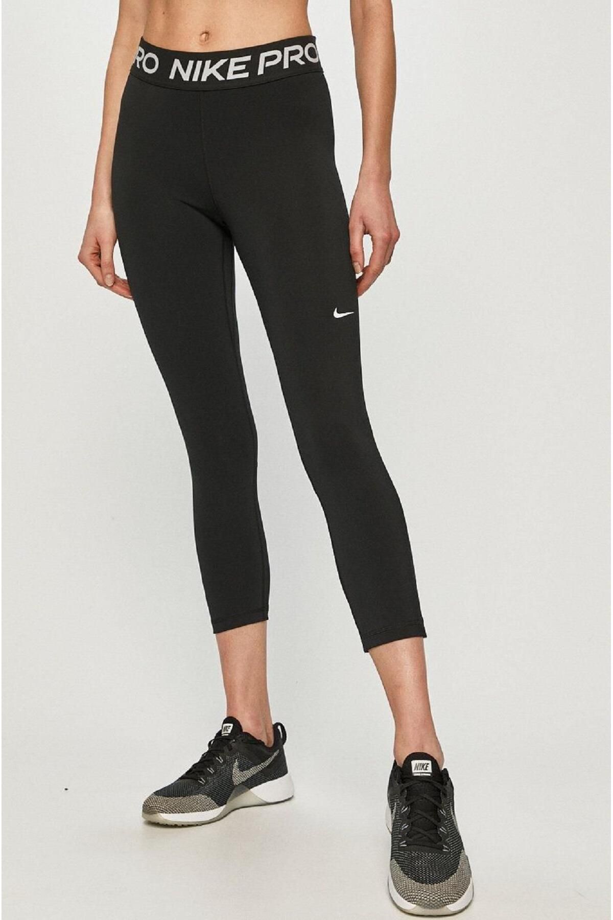 Nike Pro 365 Mid rise Crop Training Legging Tight Fit Toparlay c Siyah Tayt