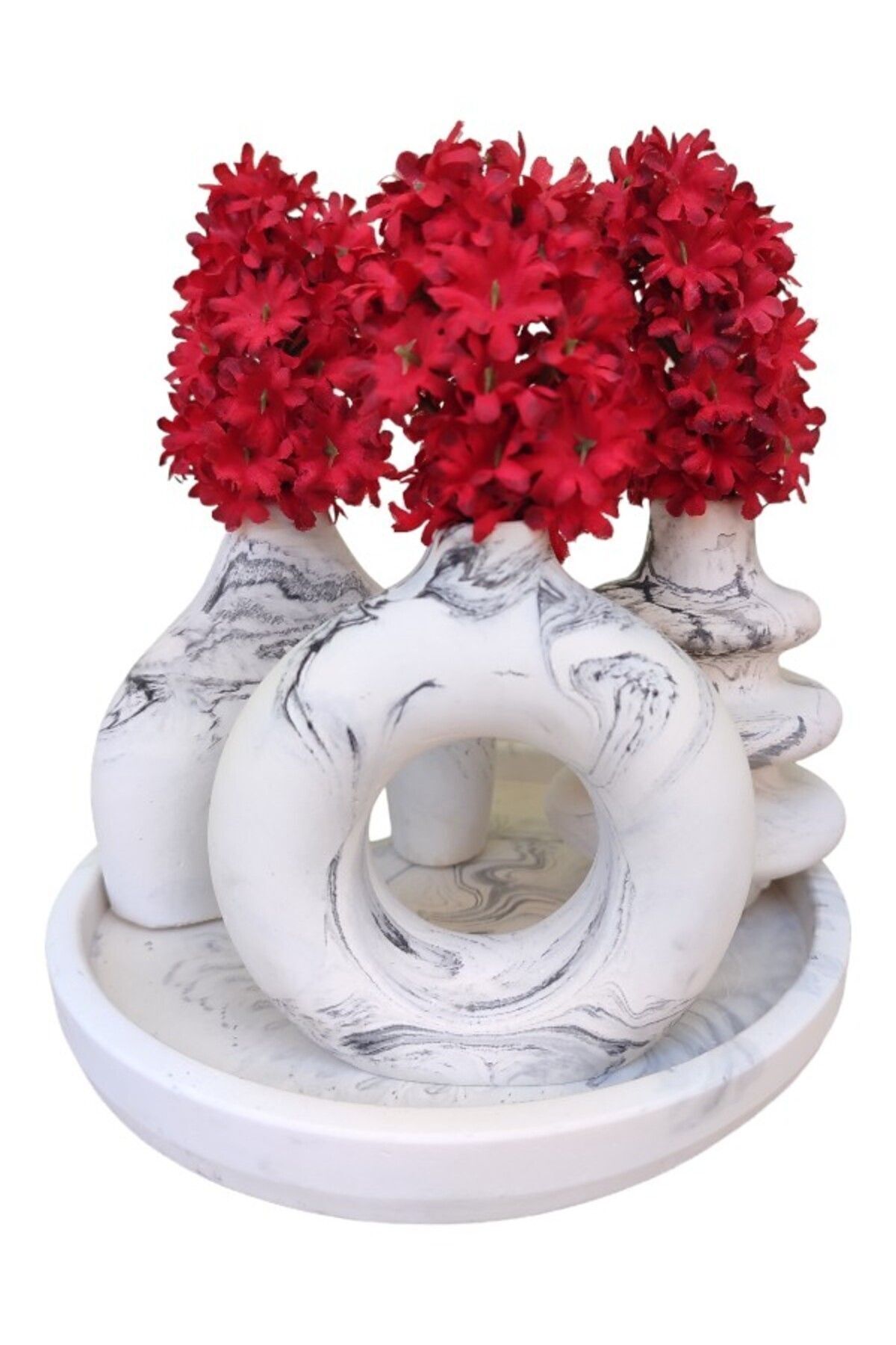 BSG HOME-Marble Patterned Household Accessory Set with Round Tray - Minimal Vase 6