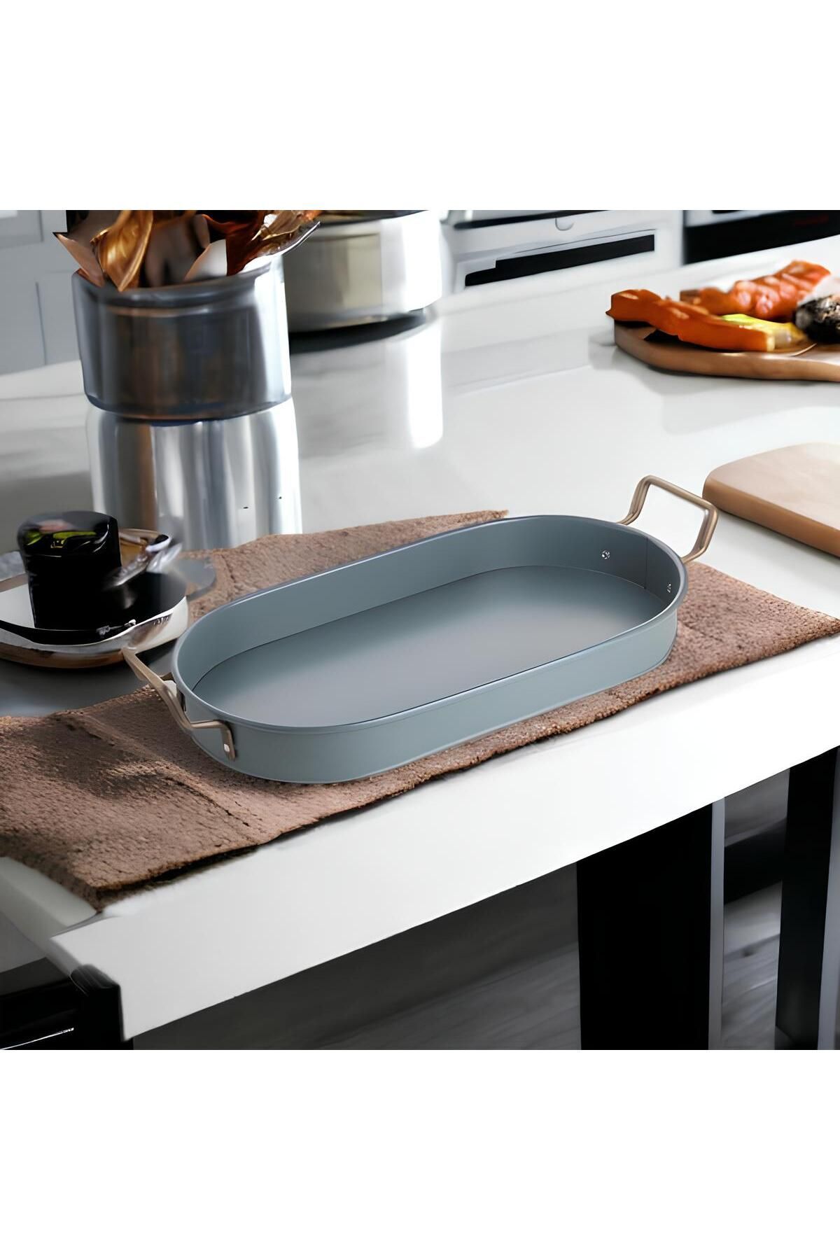 Galvanized Painted Oval Tray 44cm - Blue