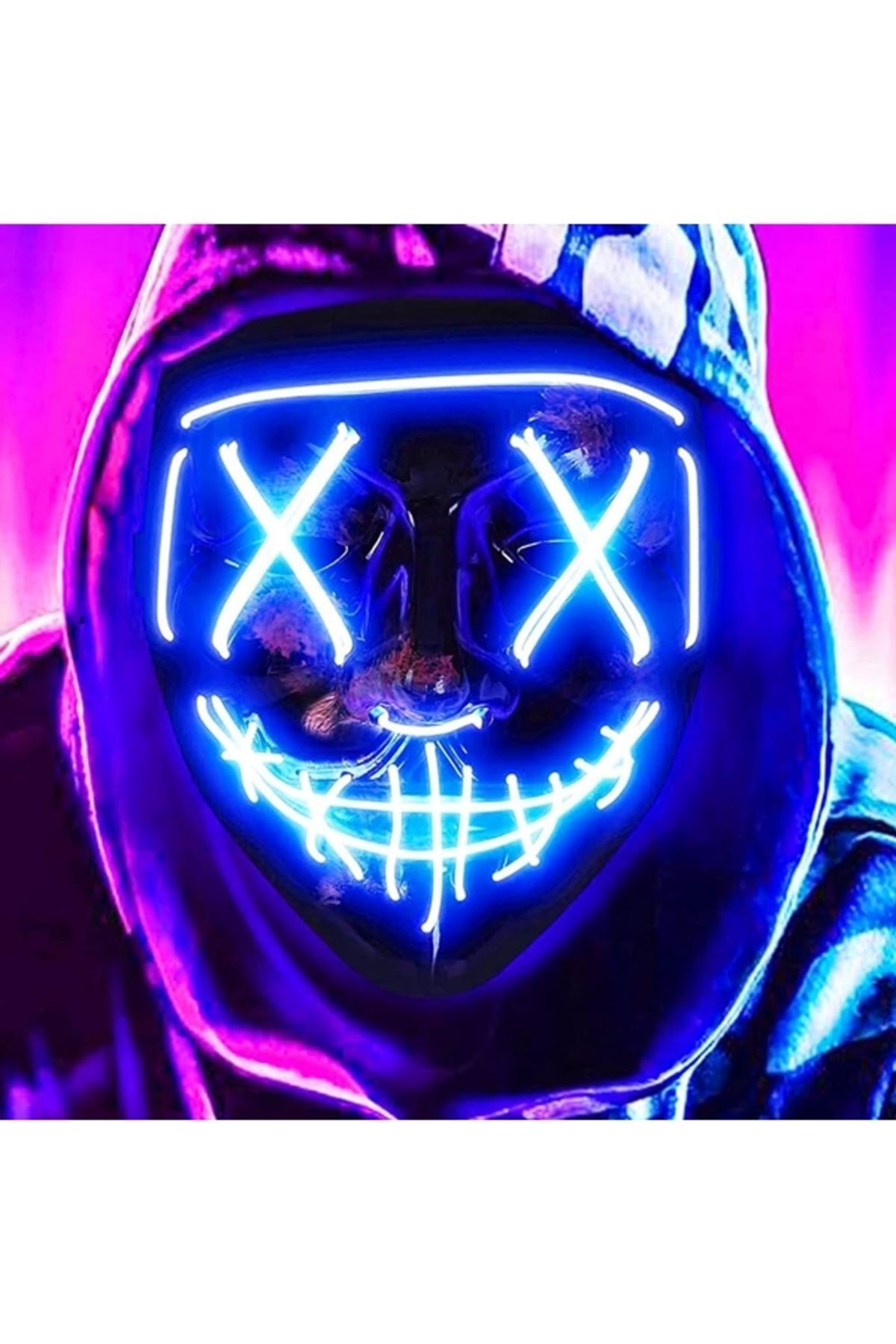 LED PARTİ Hallowen 3 Modlu Led Işıklı Neon Parti Eğlence Cadılar Bayramı Yılbaşı Maskesi Mavi