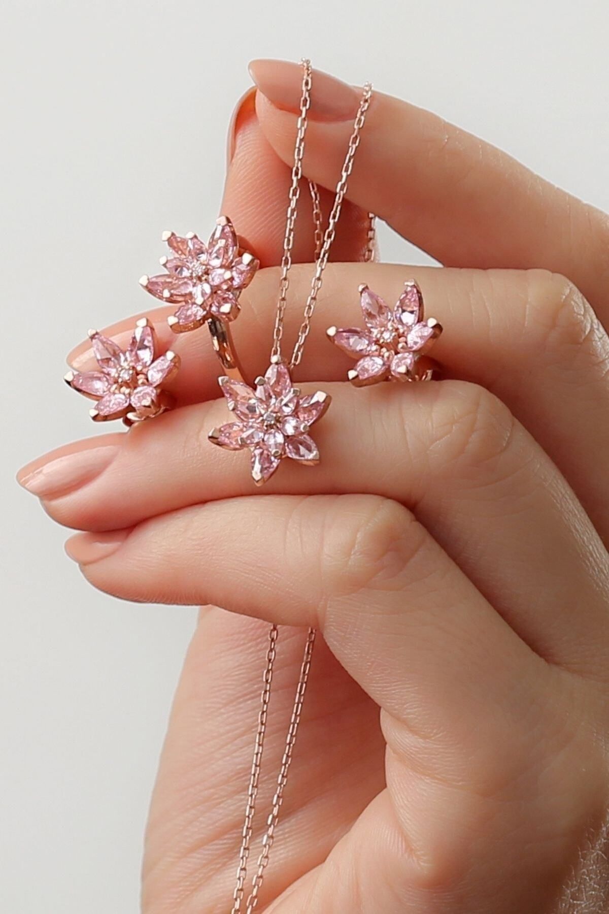 Silvano Jewelry 925 Ayar Gümüş Lotus Çiçeği Takı Seti