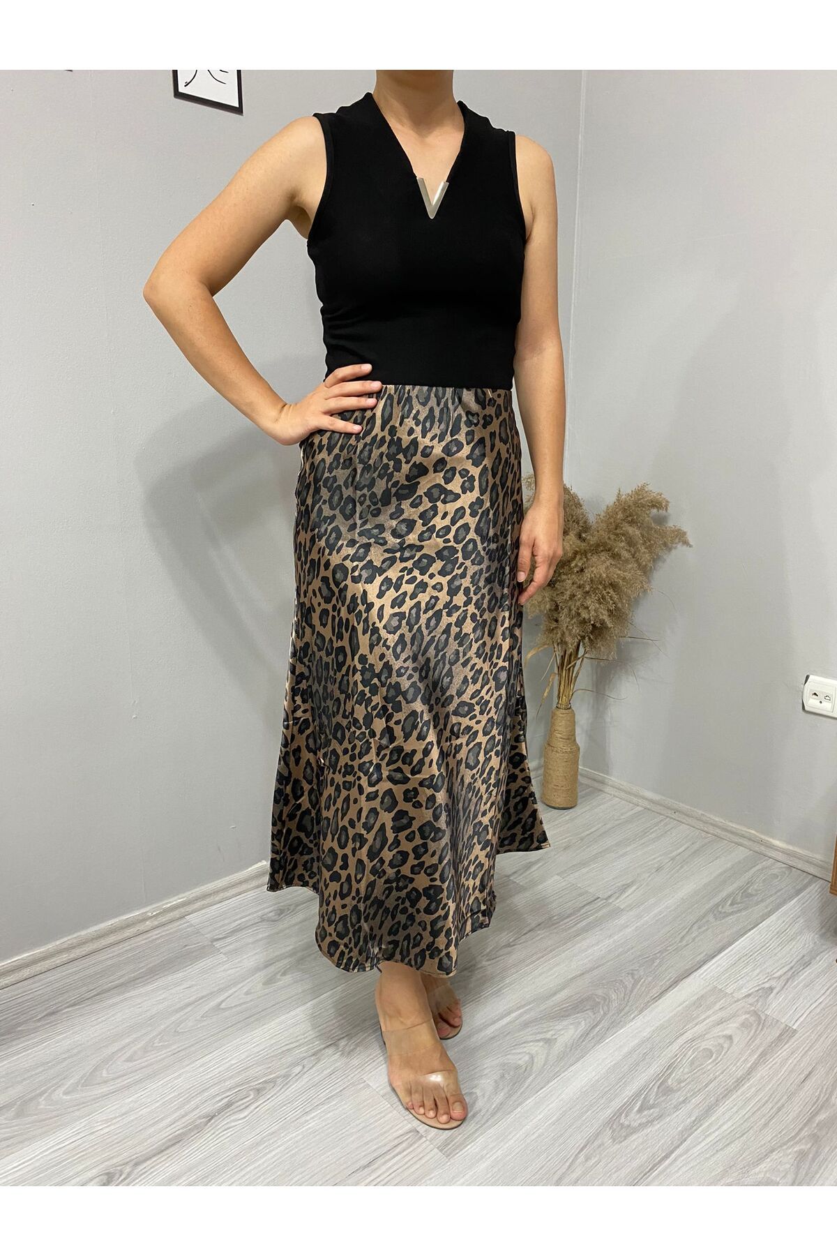 Mzr Collection Leopar Desen Saten Etek görsel 6