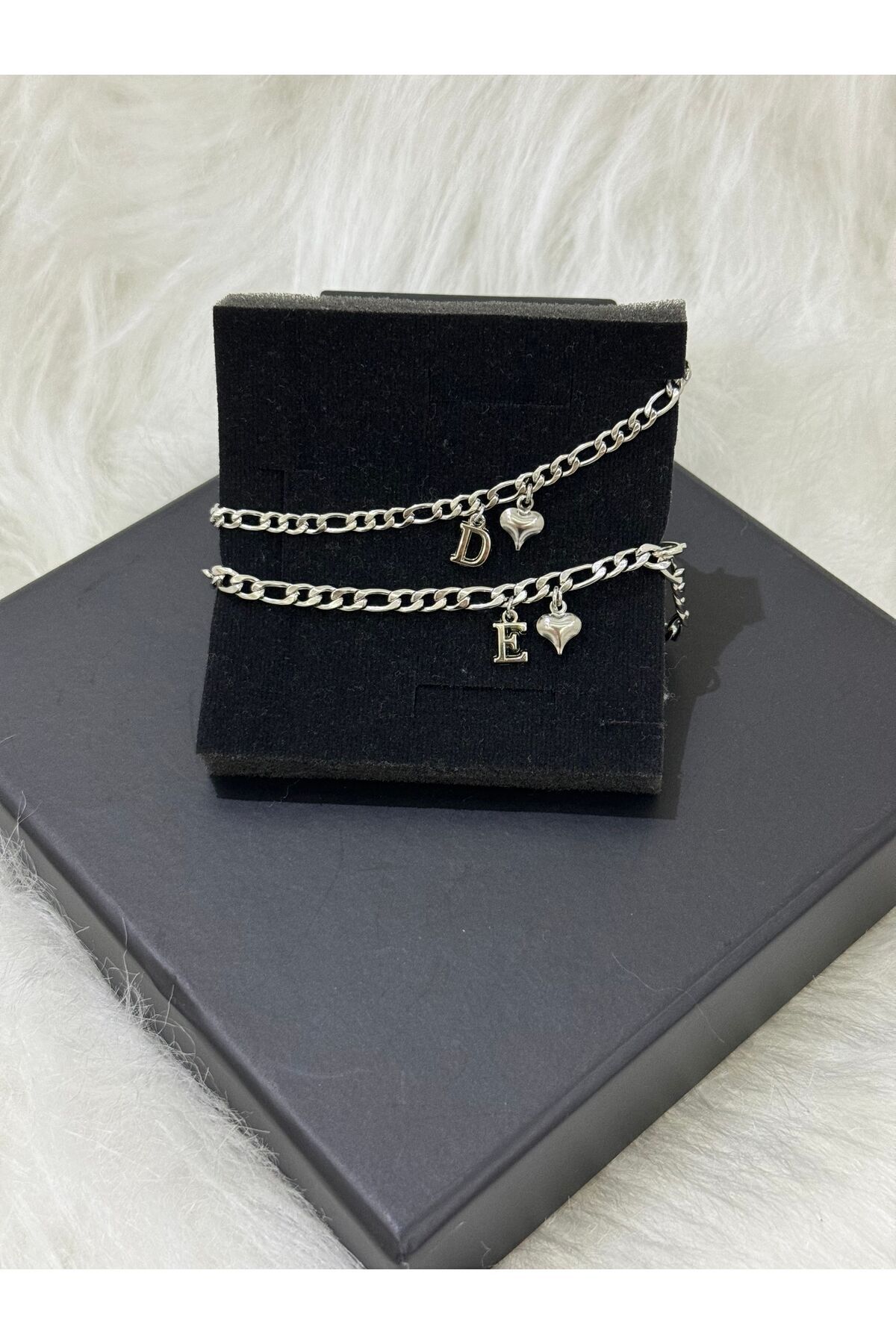 acier 2 pcs bracelet lettre amoureux couple ami bracelet coeur détaillé