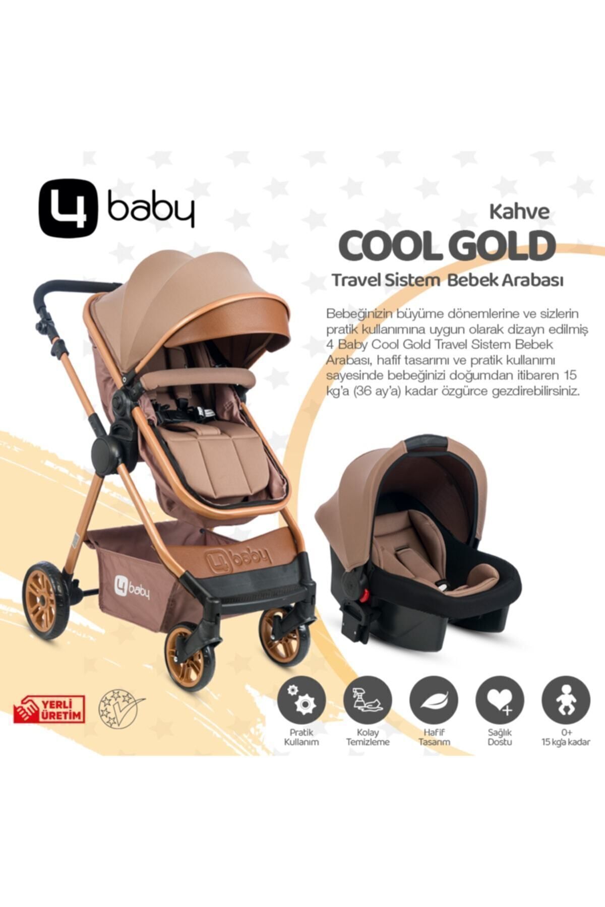 4 Baby Cool Gold Travel Sistem Bebek Arabası Seyahat Sistem fotoğrafı 2 (önizleme)