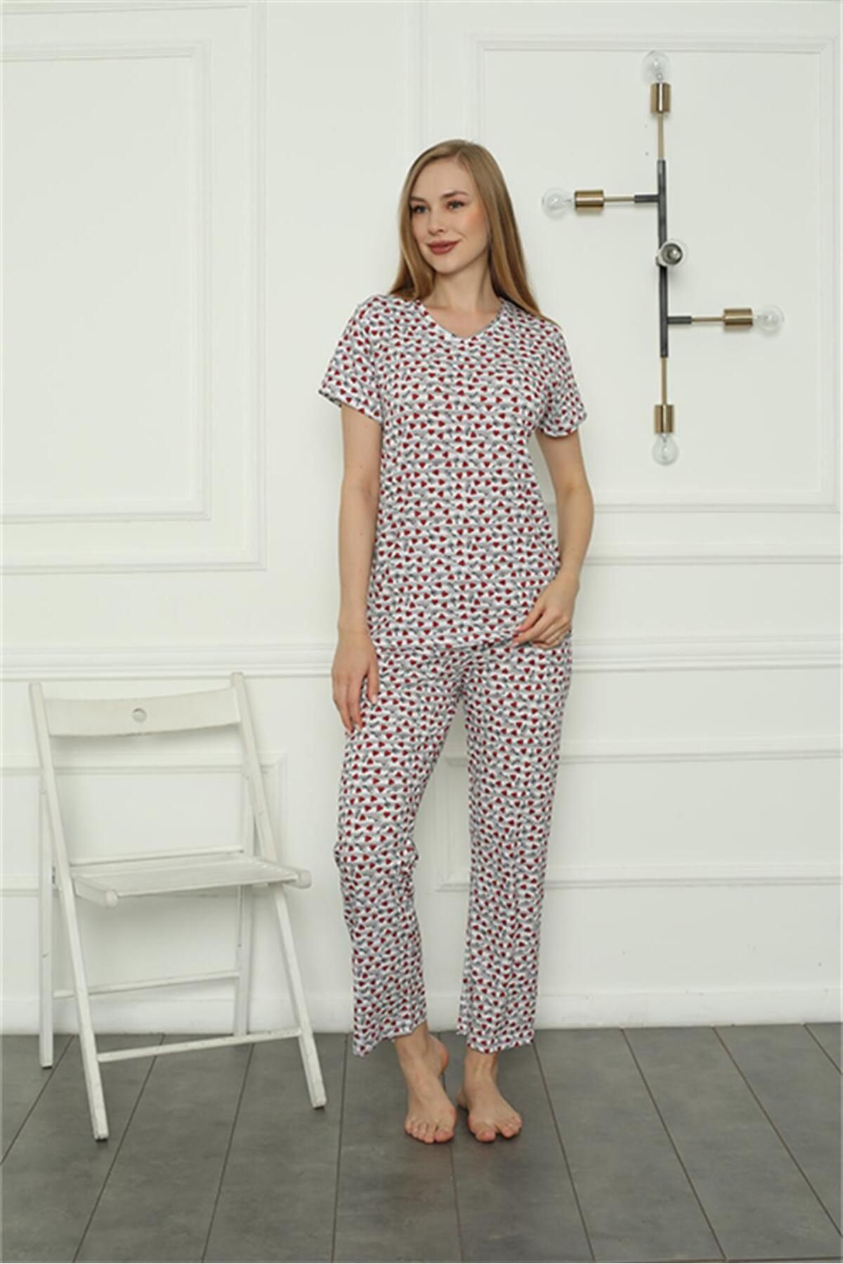 Akbeniz-Set de pijamale din bumbac pieptănat pentru femei Meryu Ticaret 4166 1