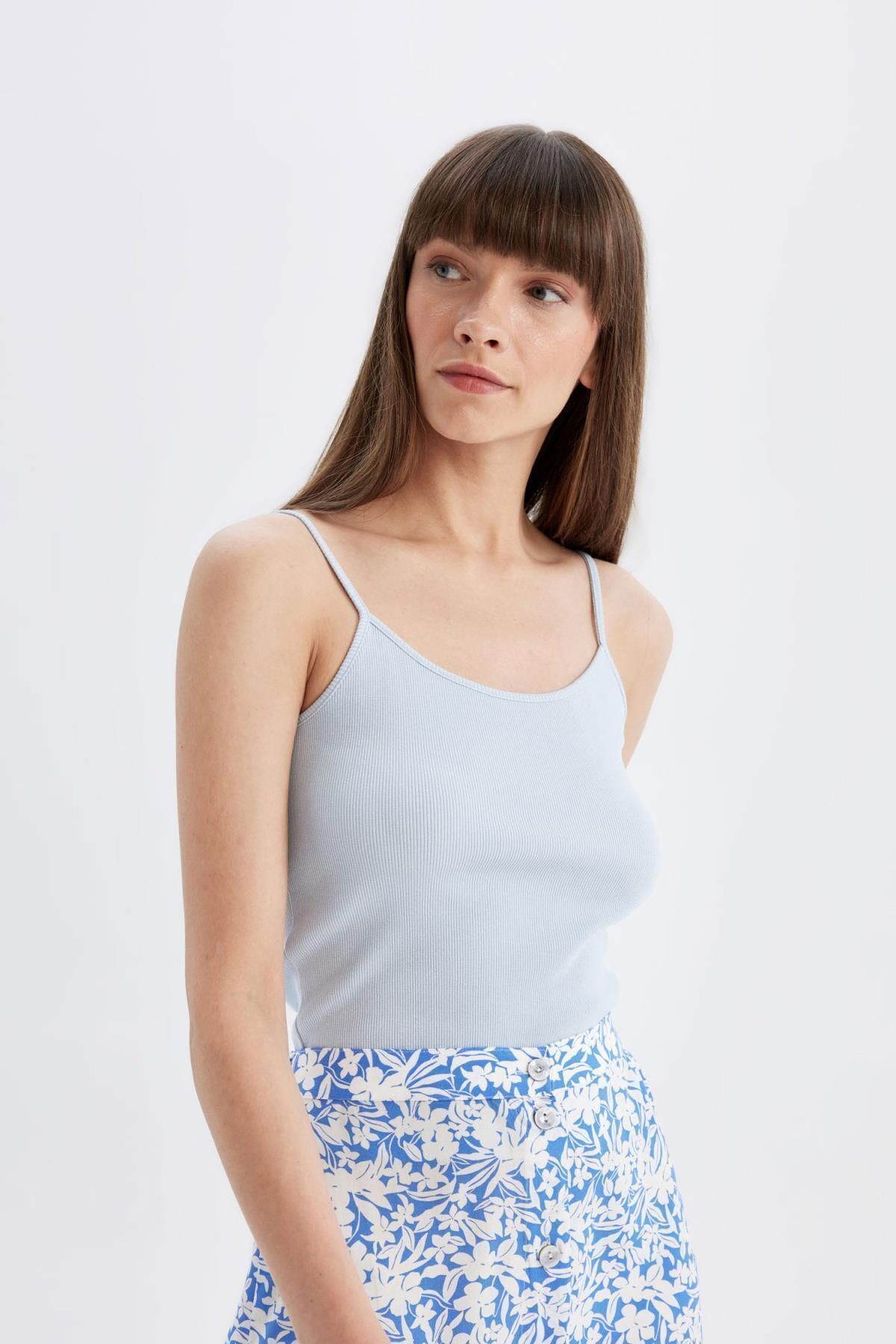 DeFacto-Regular Fit Rundhals-Cord-Unterhemd Basic Tank Top D3326ax24sm 4