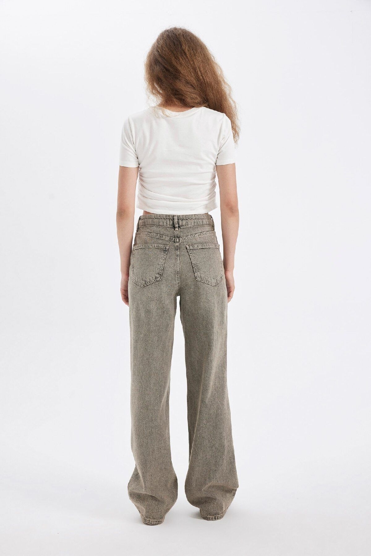 Straight Wide Yüksek Bel Uzun Jean Yıkamalı Pantolon D4311AX24AU