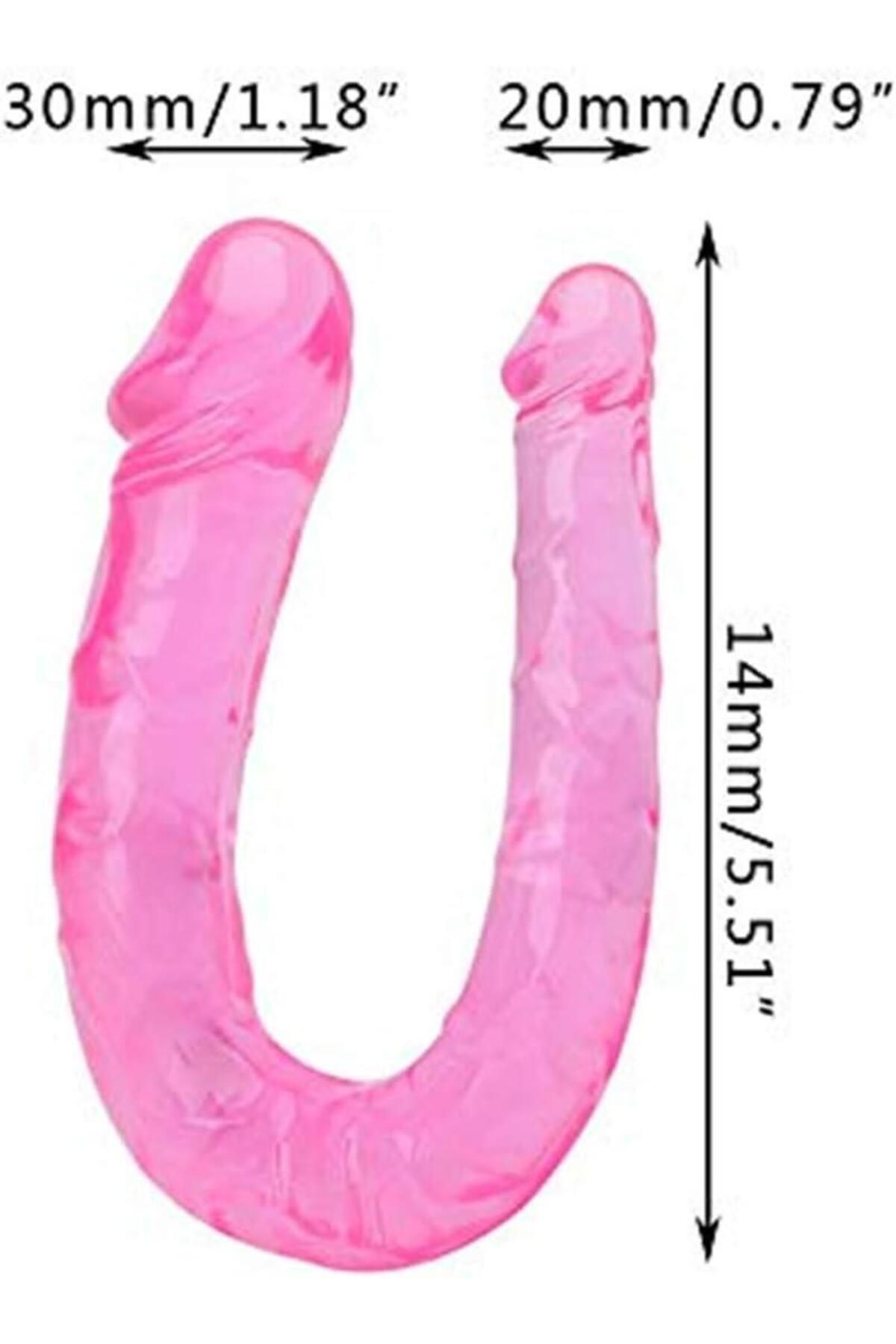 Çift Taraflı Anal Ve Vajina Kullanılabilen 28 Cm Çift Başlı Esnek Yumuşak Jel Dokuda Dildo Penis 3