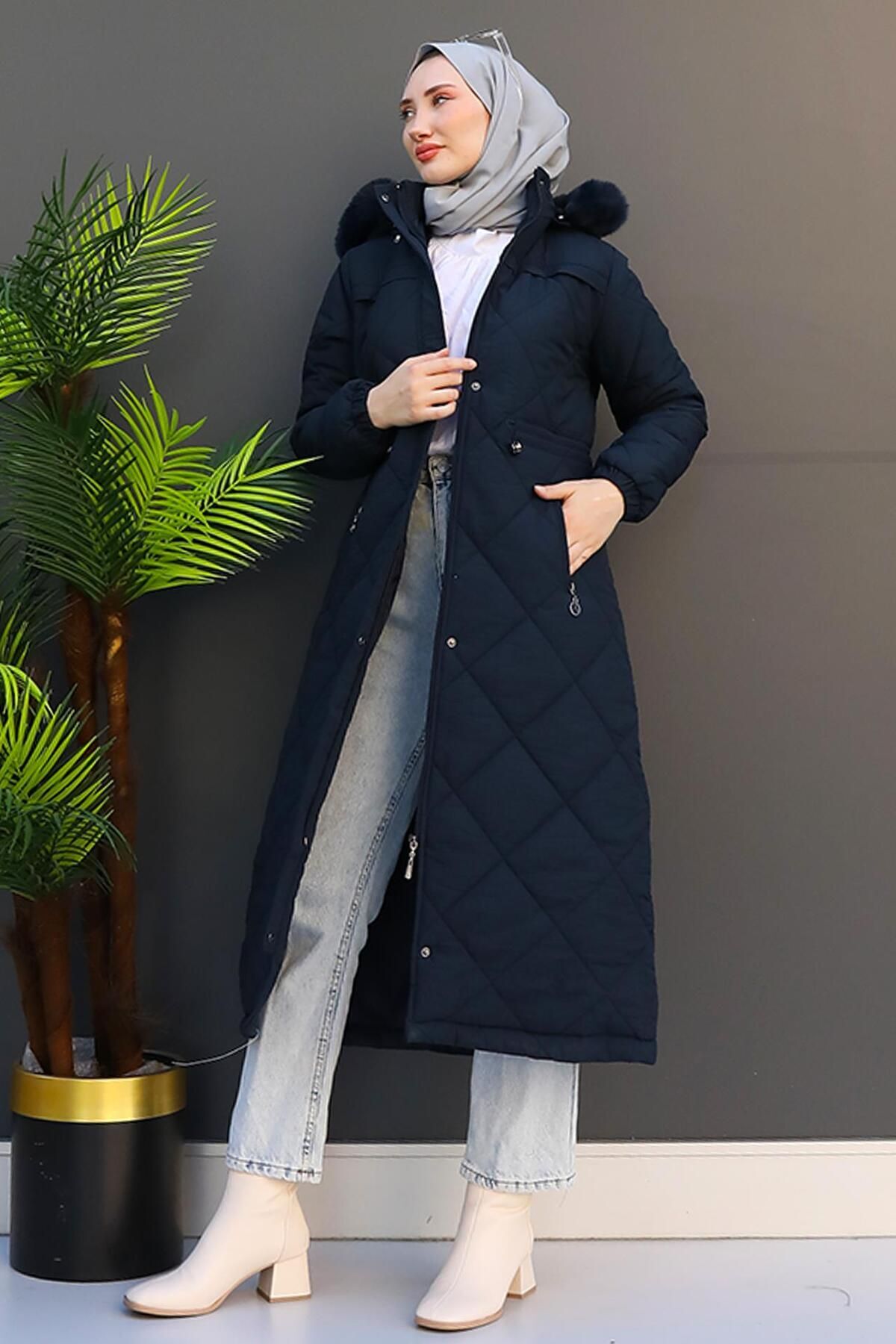 Mine Quilted Coat Navy Blue