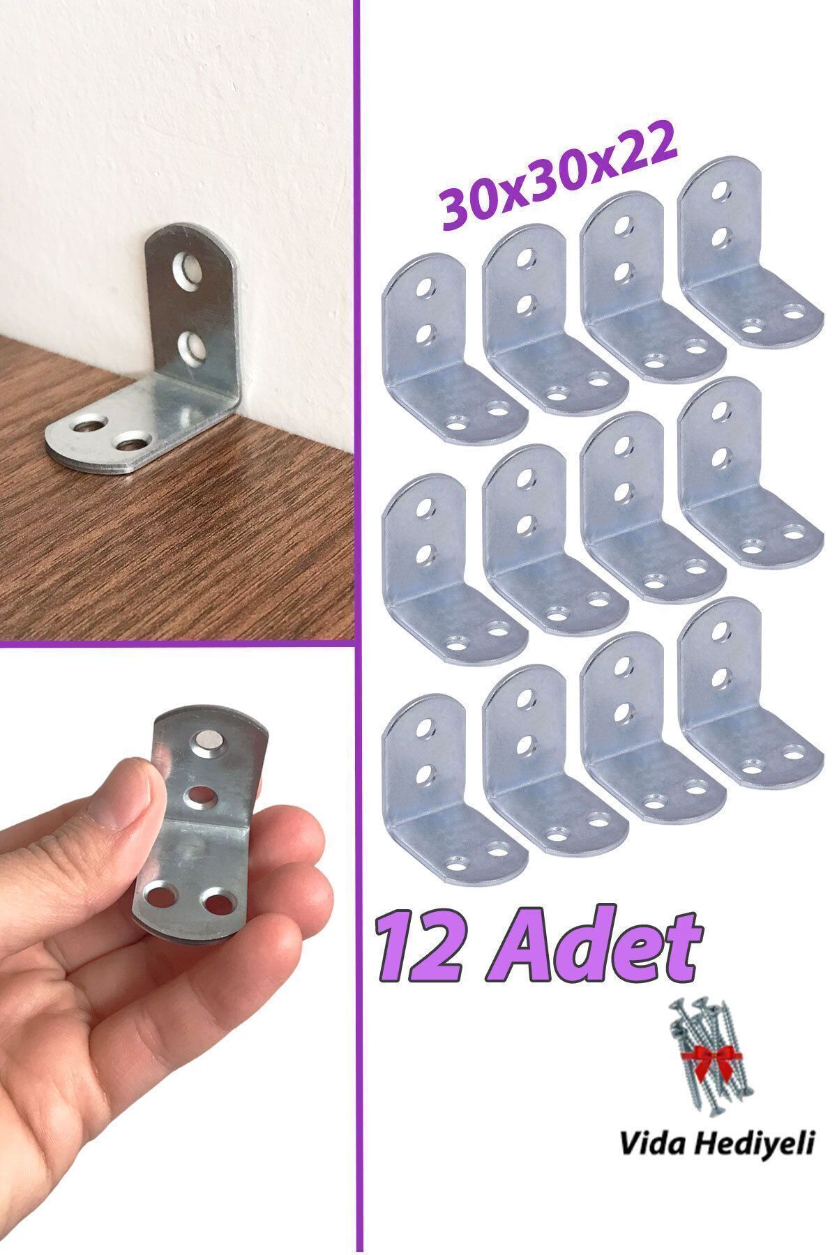 12 Pieces Furniture Wardrobe Wall Stabilizer Corner Connection L Iron Miter Earthquake Safety 30x30x22mm