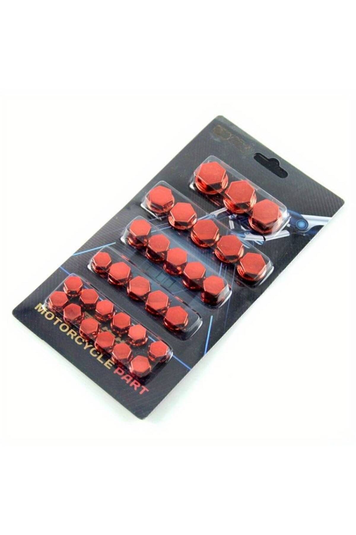 Genel Markalar Motosiklet Dekoratif Vida Civata Kapağı Kırmızı 30 Parça