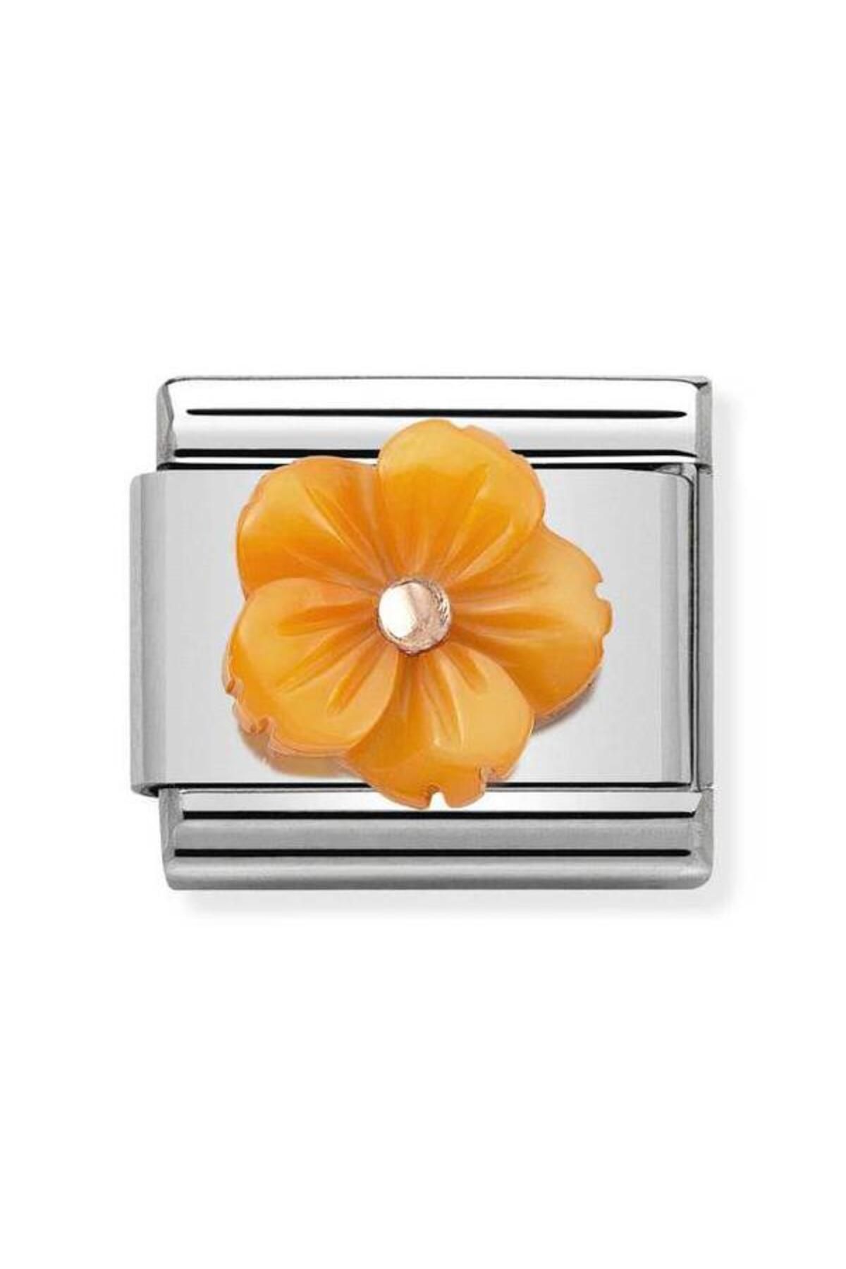 Composable Classic Stone Symbols in Stainless Steel and 9k Rose Gold Flower Pea Mother
