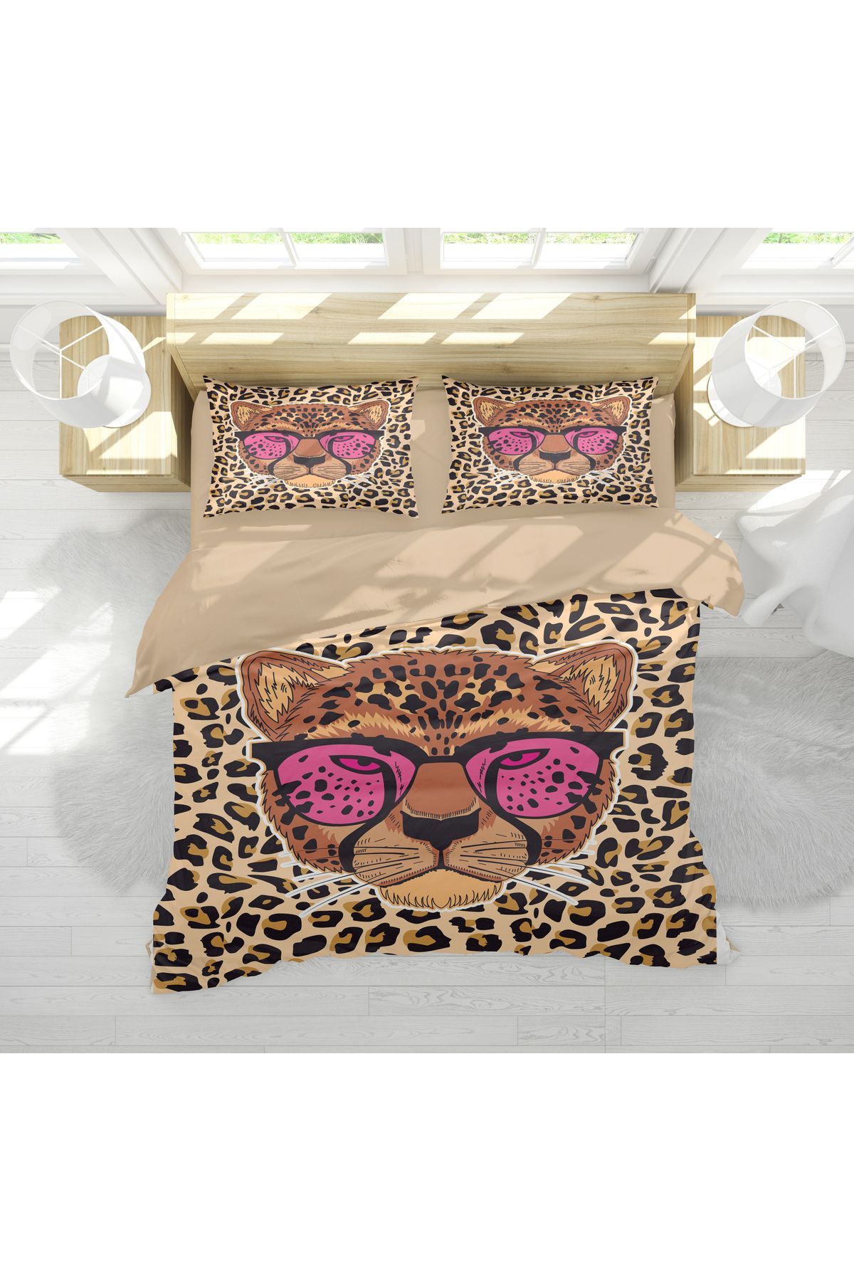 Erays Home Set Cuvertură Dublă Cu Imprimeu Digital 3d Cu Tematică Leopard - One Size