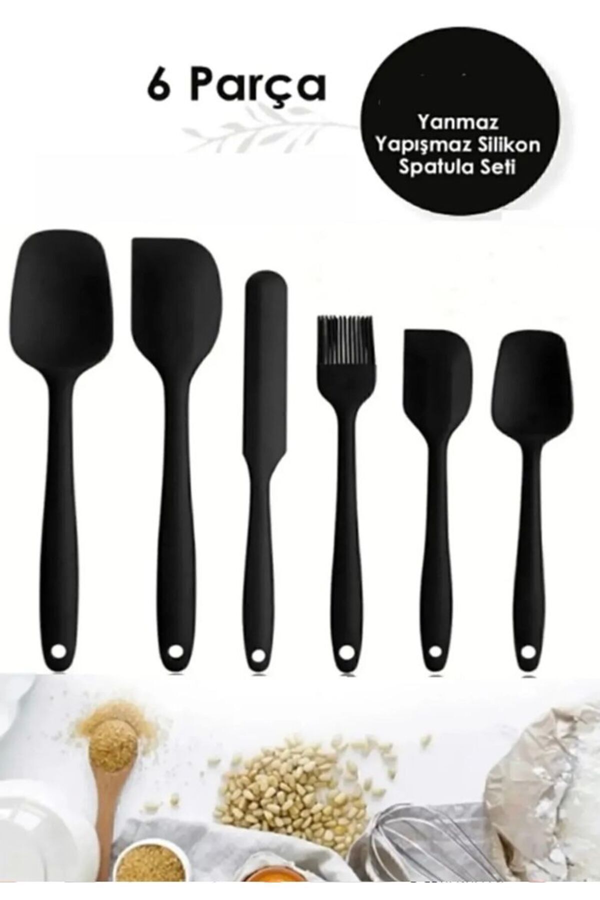 Single 6lı Takım Yanmaz Yapışmaz Mutfak Pasta Silikon Yumurta Fırçası Kaşık Bıçak Spatula Seti