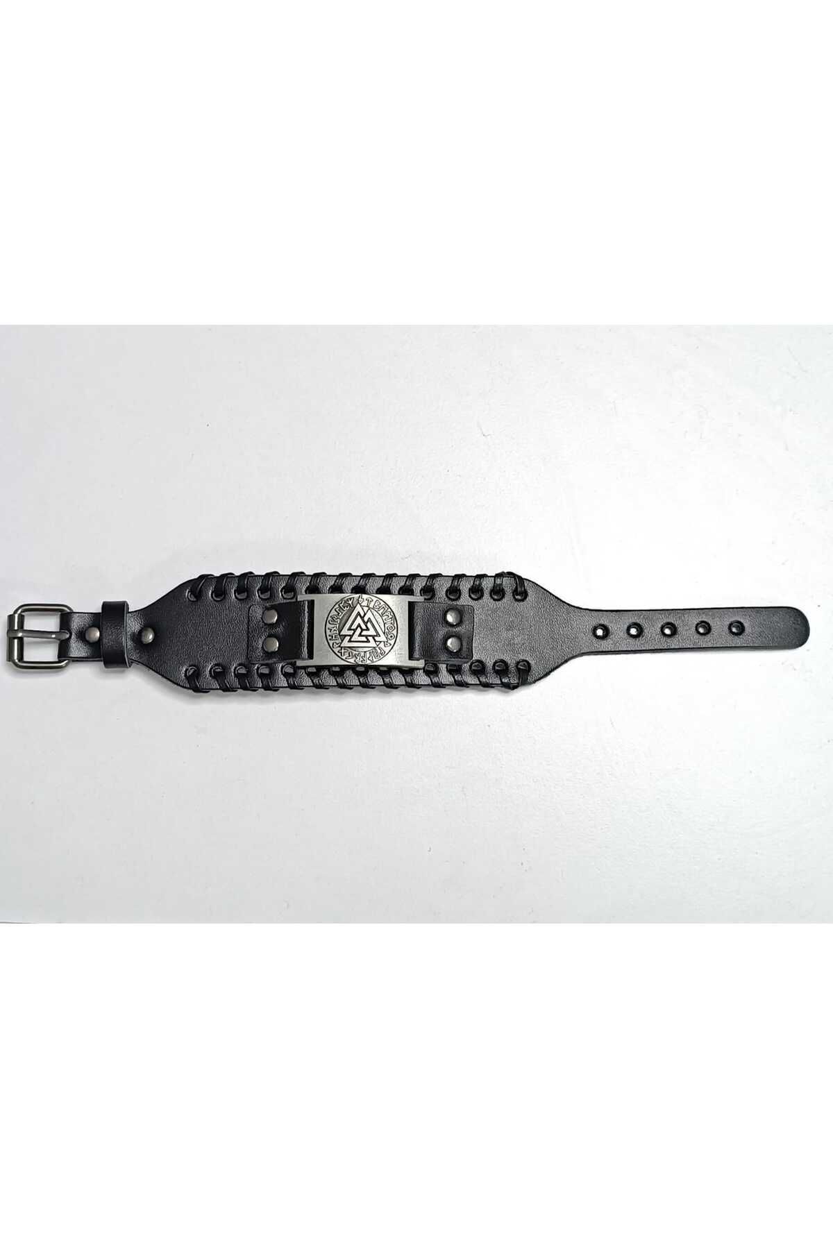 Visale Store-Vegan Leather Viking(Valknut) Jewelry Pirate Bracelet 2