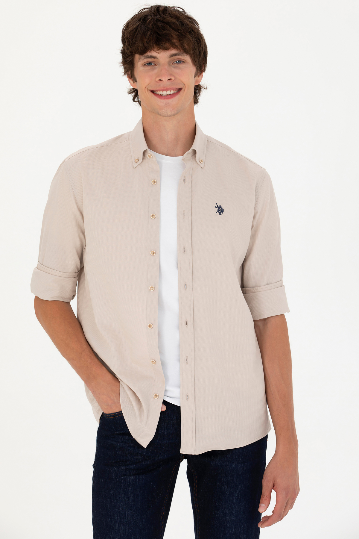 U.S. Polo Assn. Erkek Taş Uzun Kollu Gömlek 50266110-VR049 — خاکستری 908518